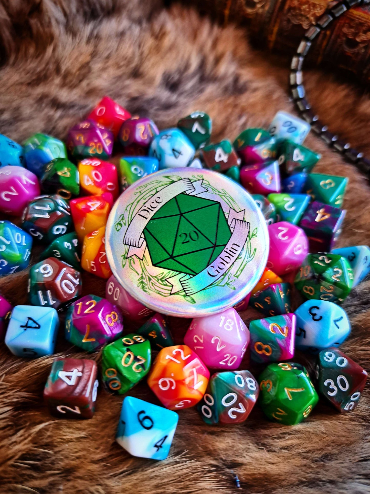 Dice Goblin Flat Holographic Button Badge