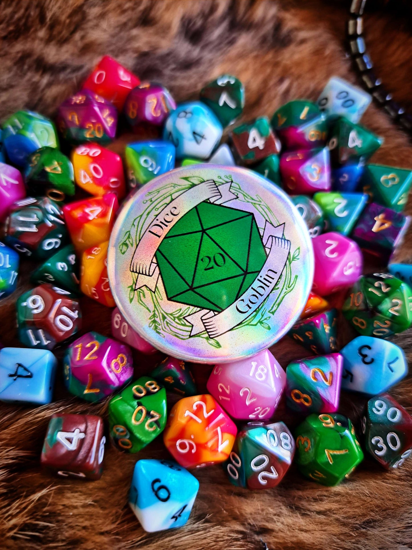 Dice Goblin Flat Holographic Button Badge
