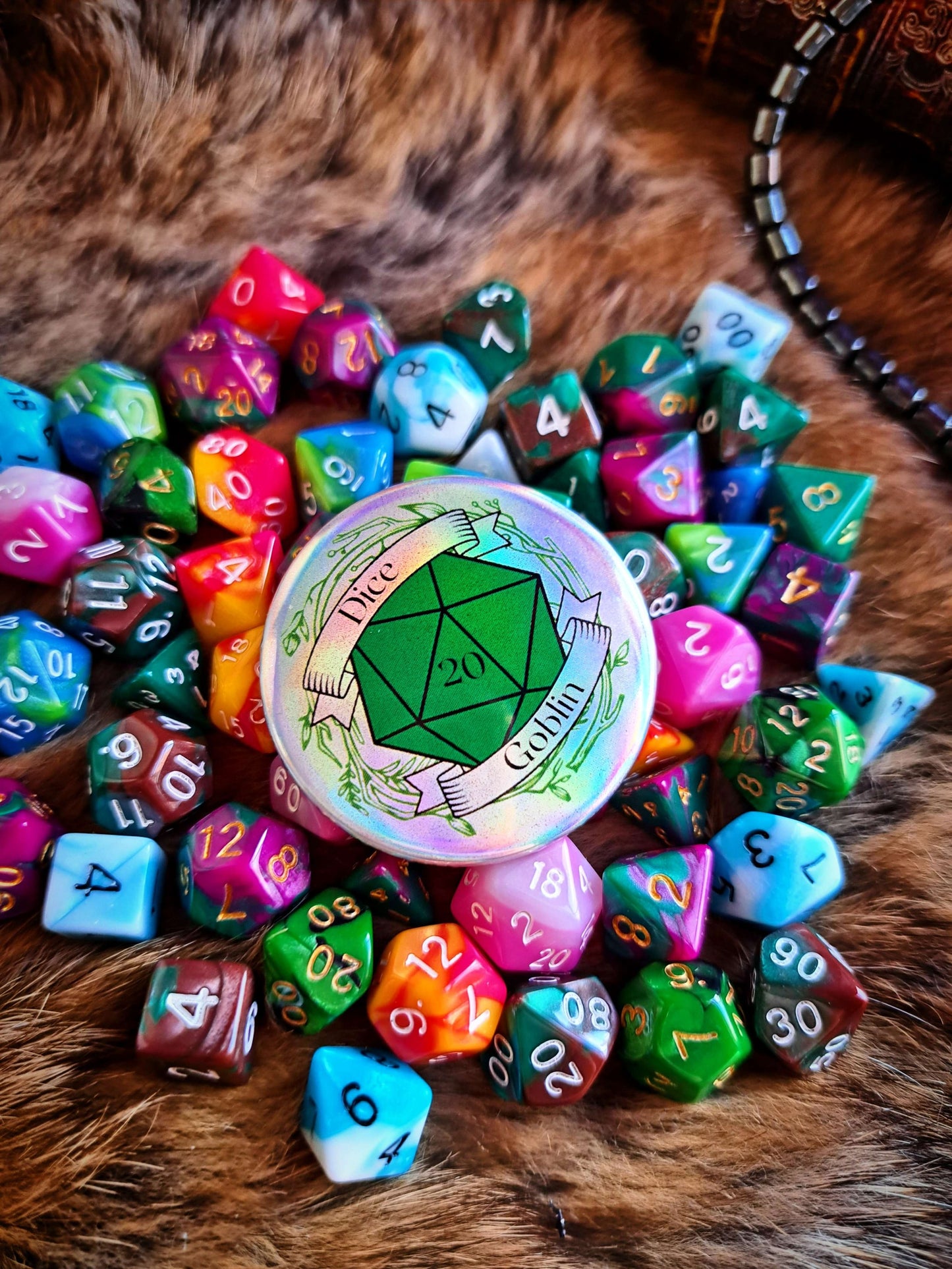 Dice Goblin Flat Holographic Button Badge