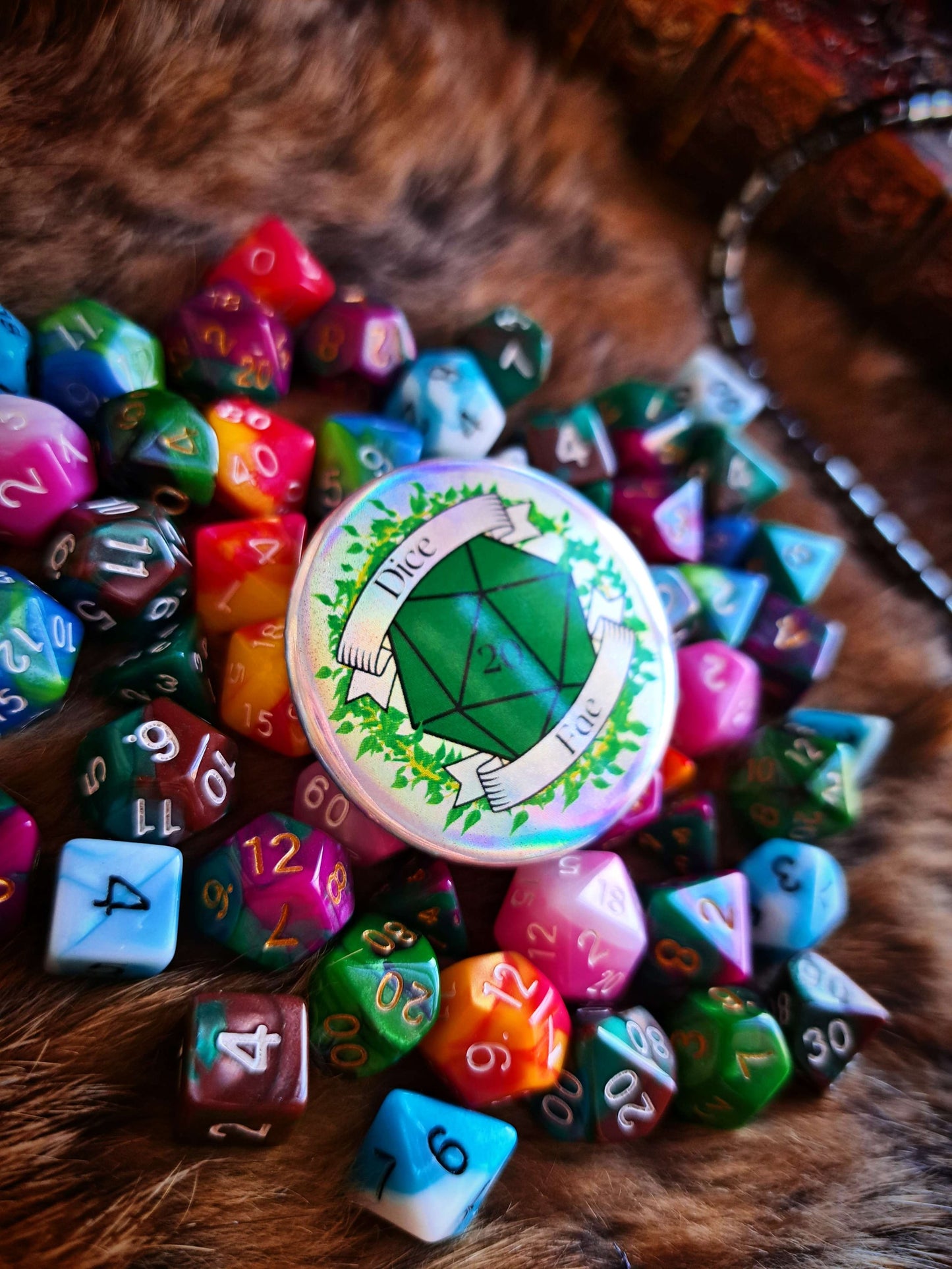 Dice Fae Flat Holographic Button Badge
