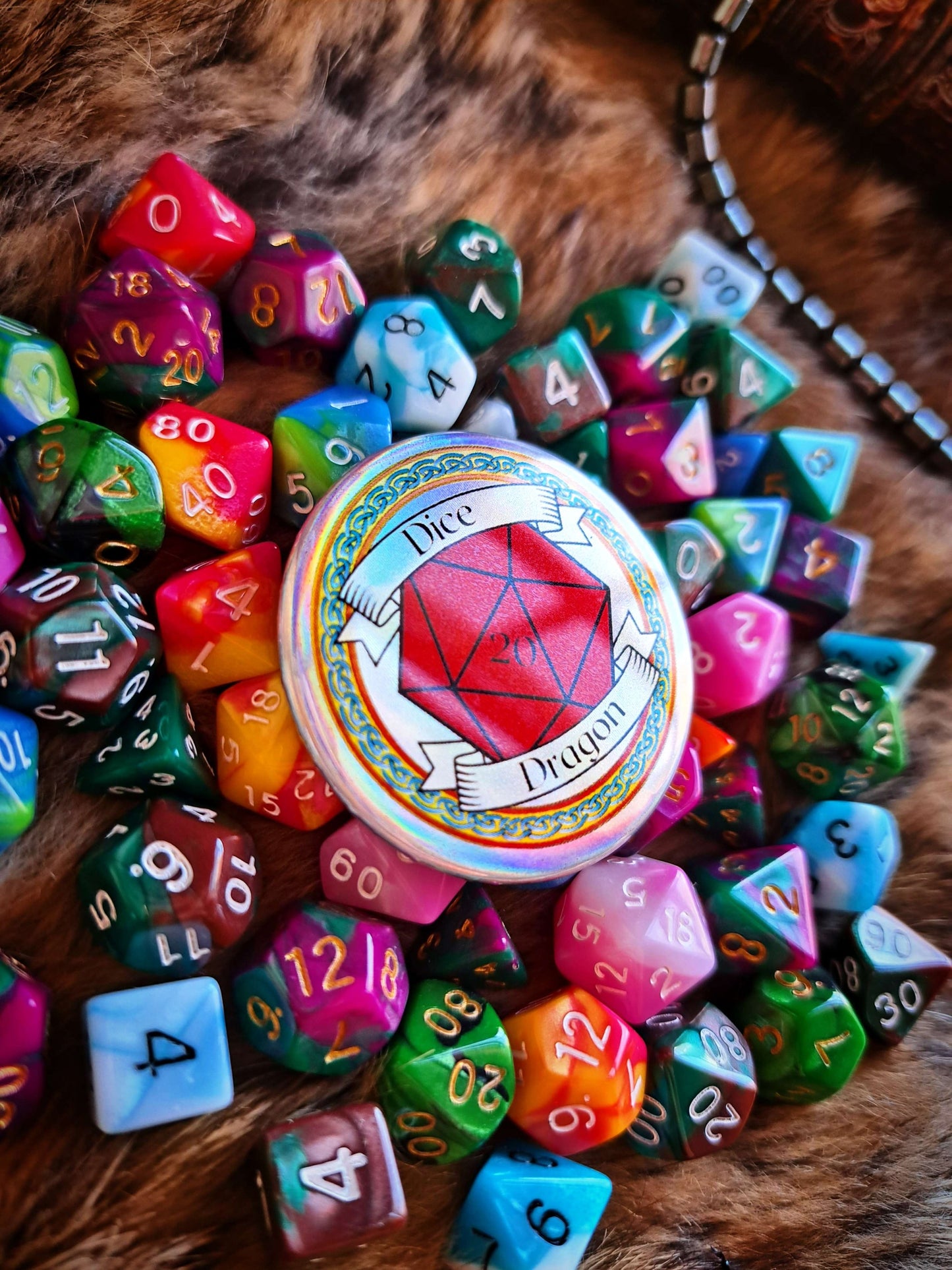 Dice Dragon Flat Holographic Button Badge