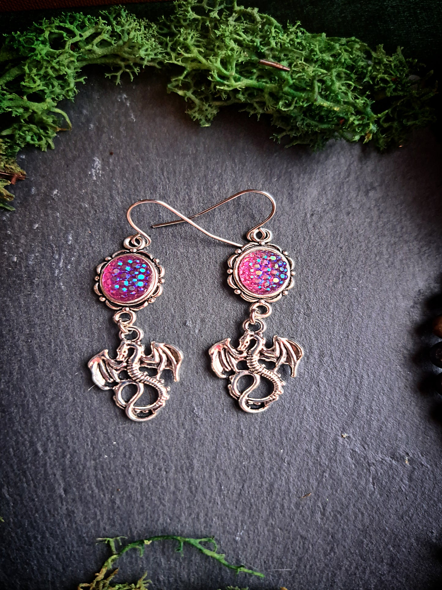 Iridescent Dragon Cameo Earrings