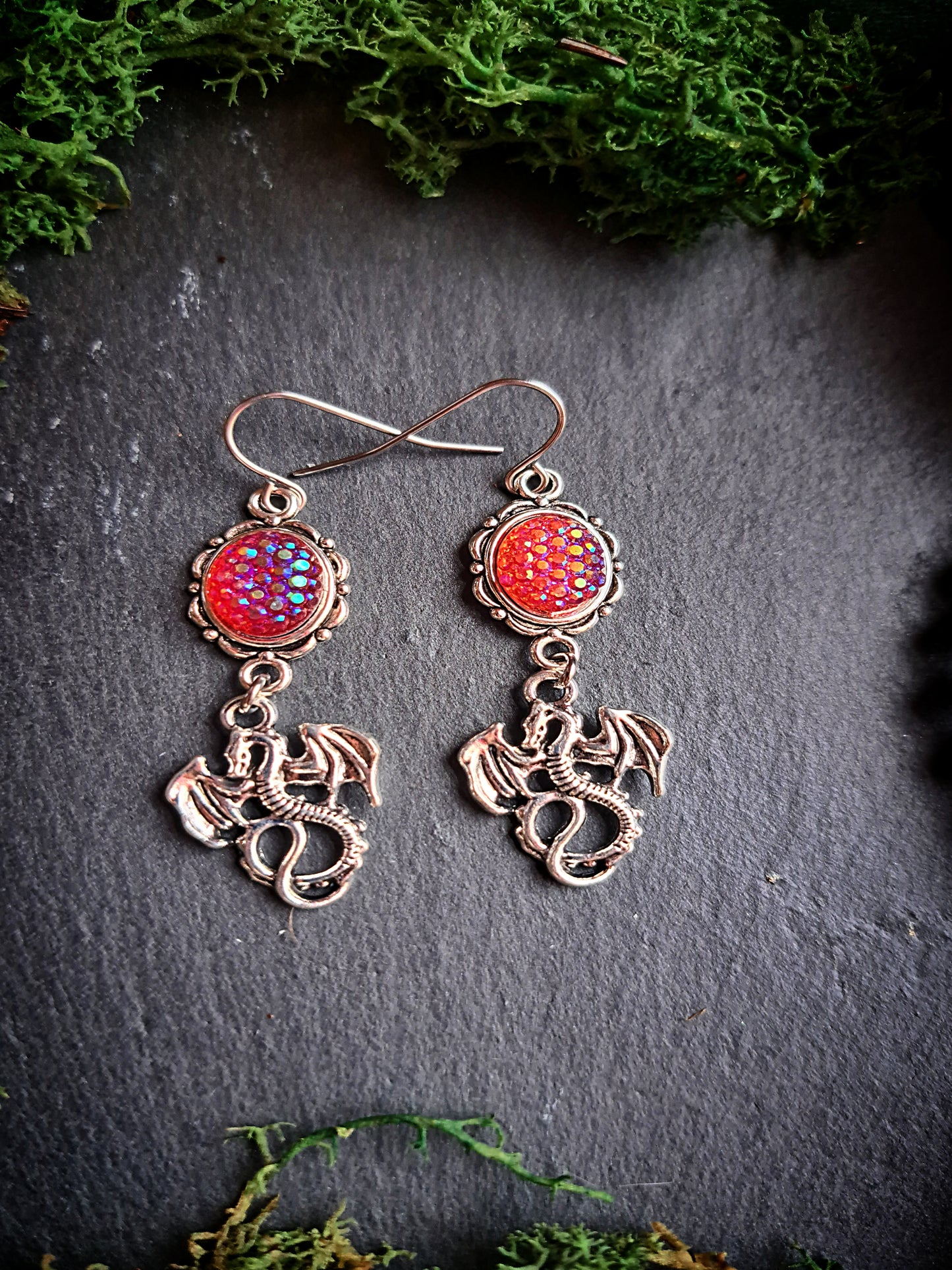 Iridescent Dragon Cameo Earrings