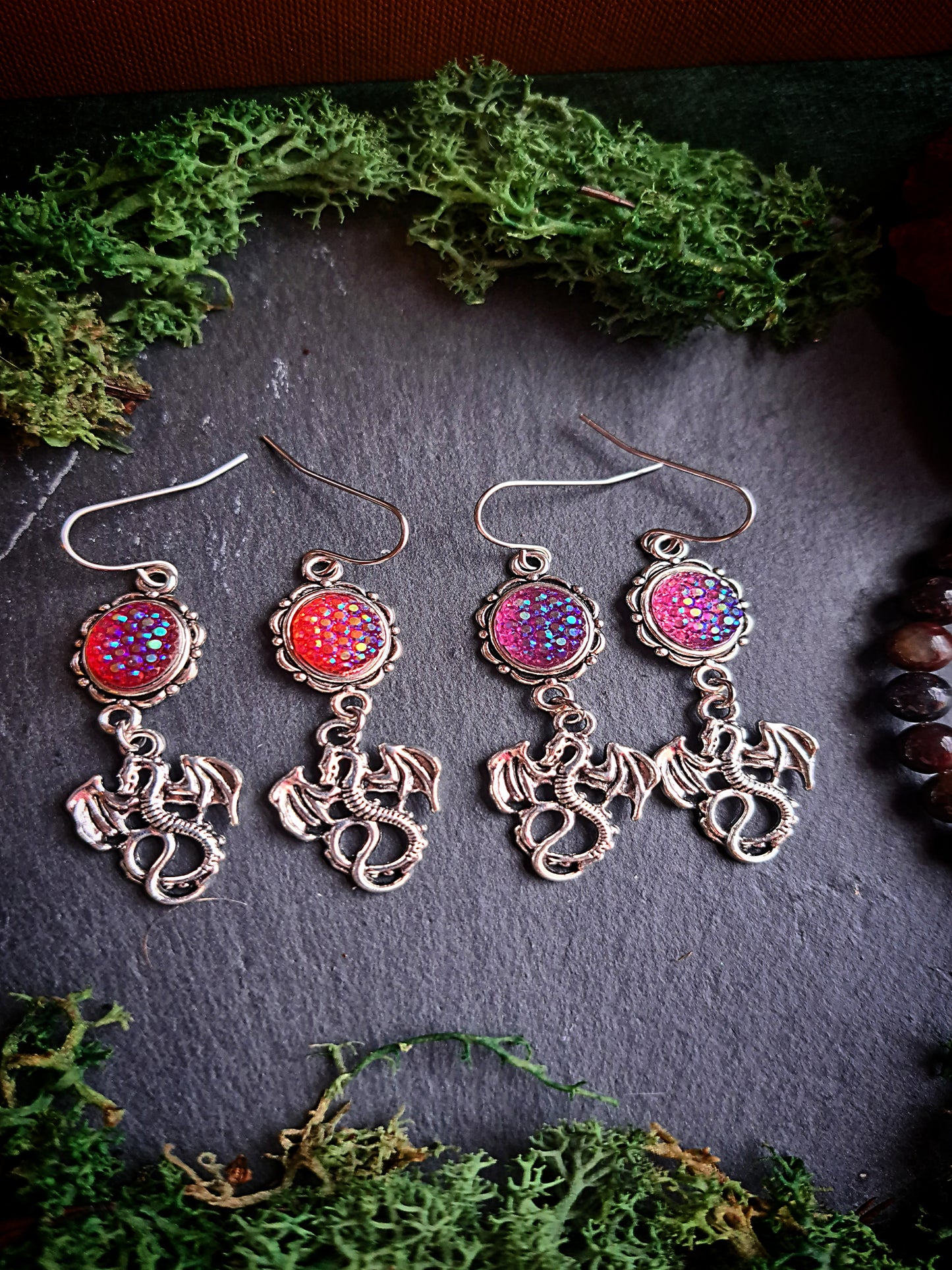 Iridescent Dragon Cameo Earrings