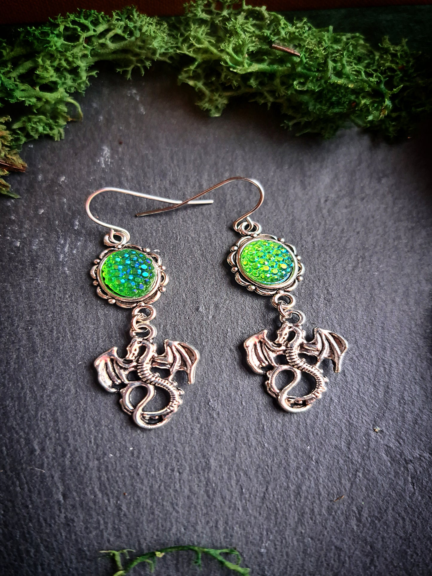 Iridescent Dragon Cameo Earrings