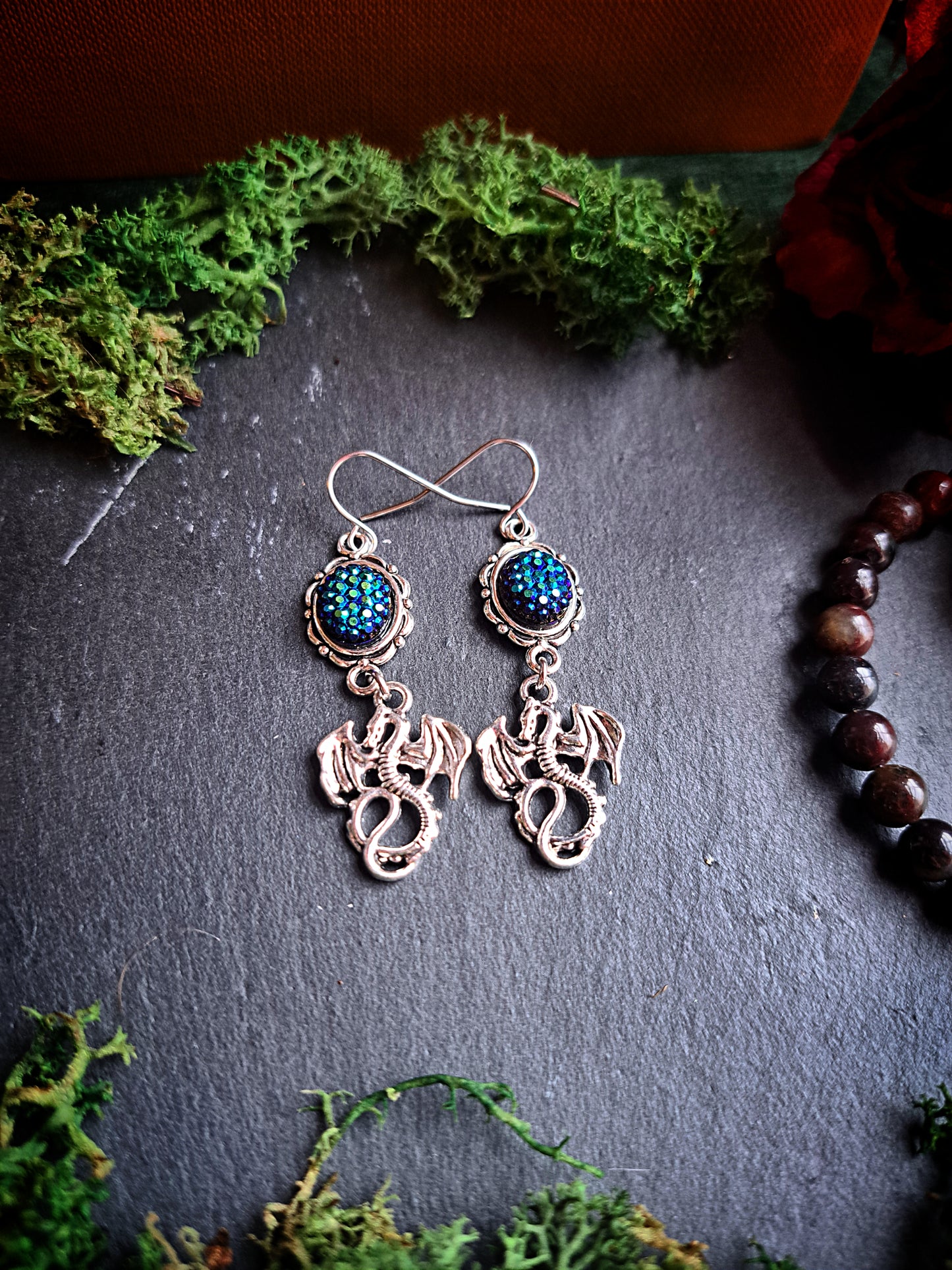 Iridescent Dragon Cameo Earrings