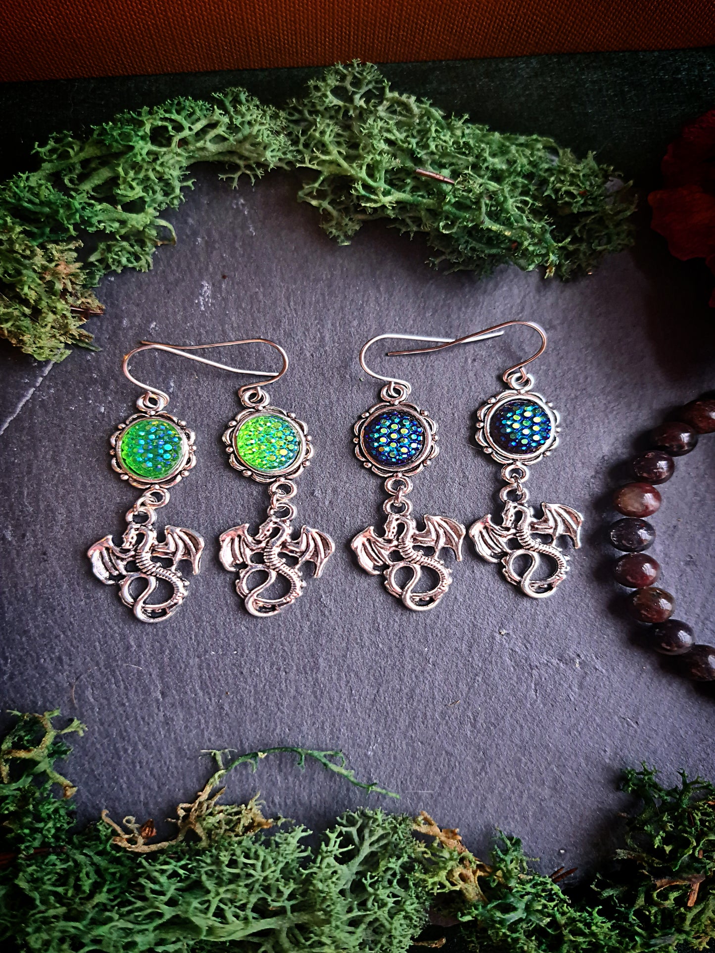 Iridescent Dragon Cameo Earrings