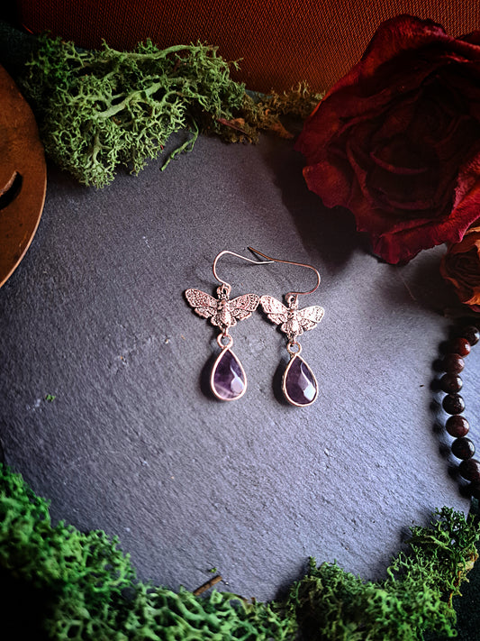 Death's-head Hawkmoth Amethyst Earrings