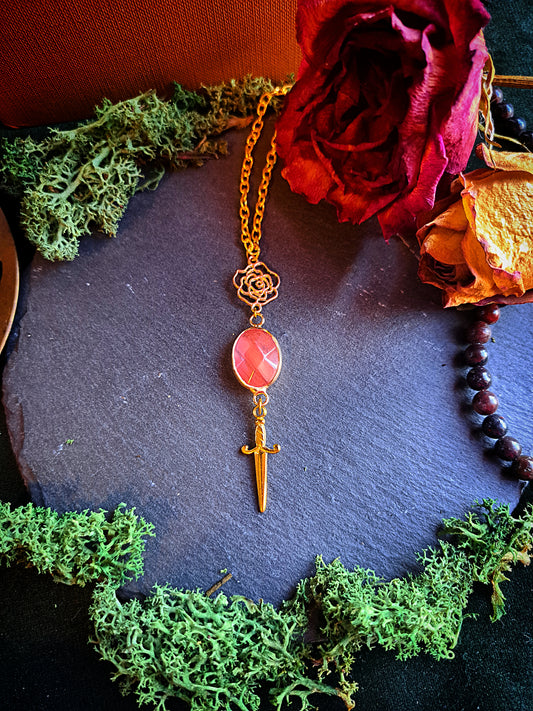 Rose Quartz Dagger Necklace