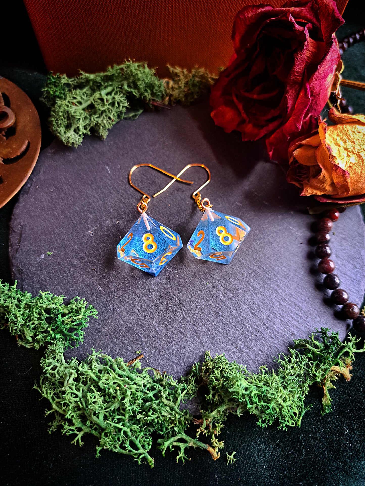 Sharp Edge d10 Blue Haze Dangle Earrings