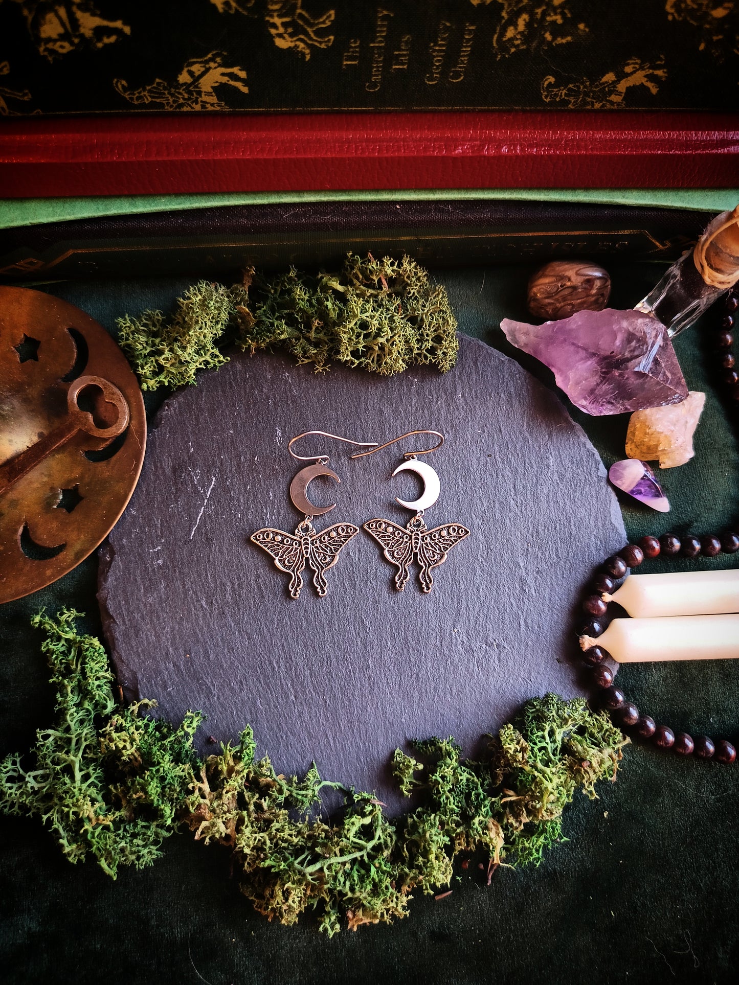 Moth and the Crescent Moon Earrings