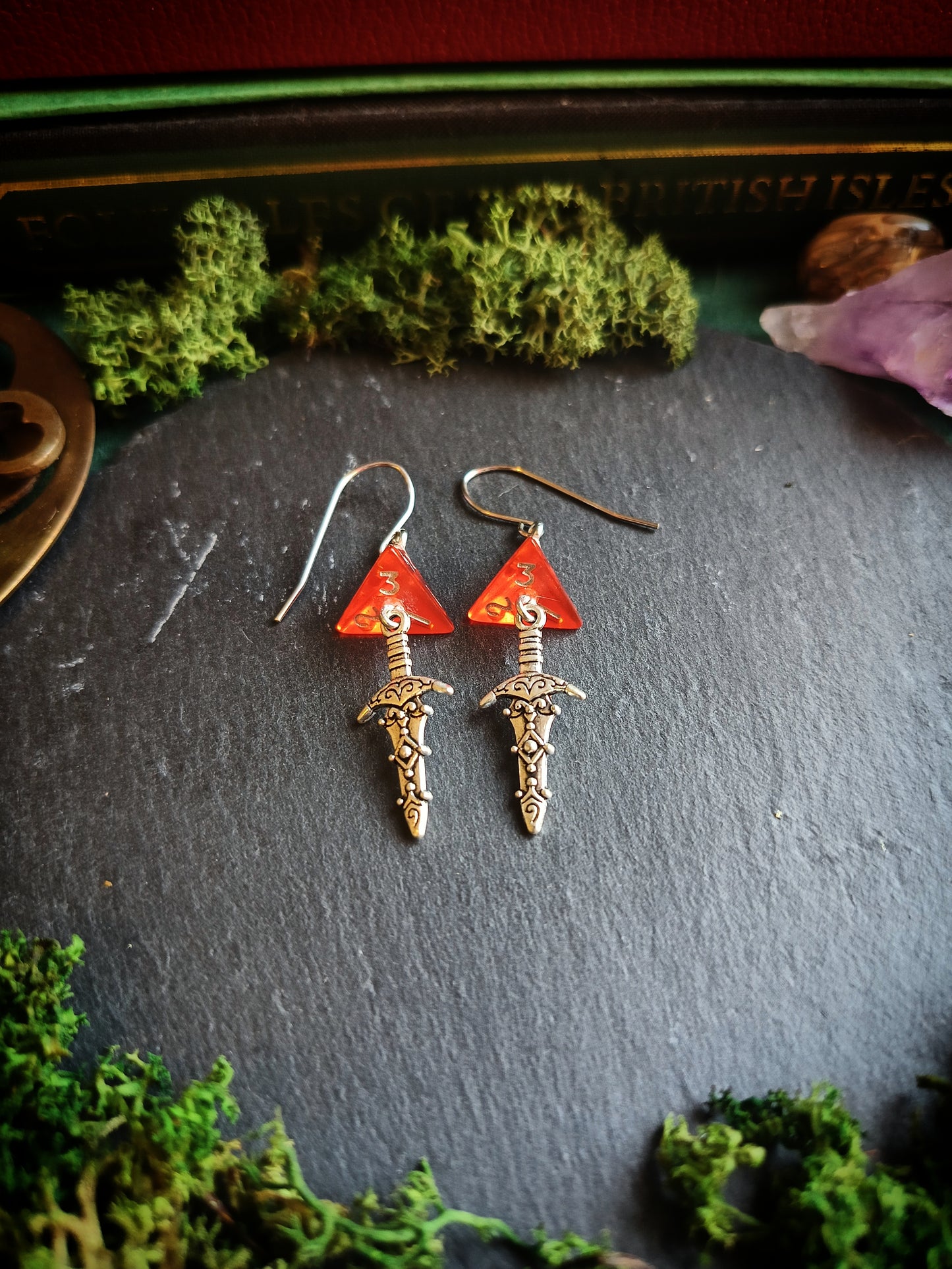 Red D4 Dagger Earrings