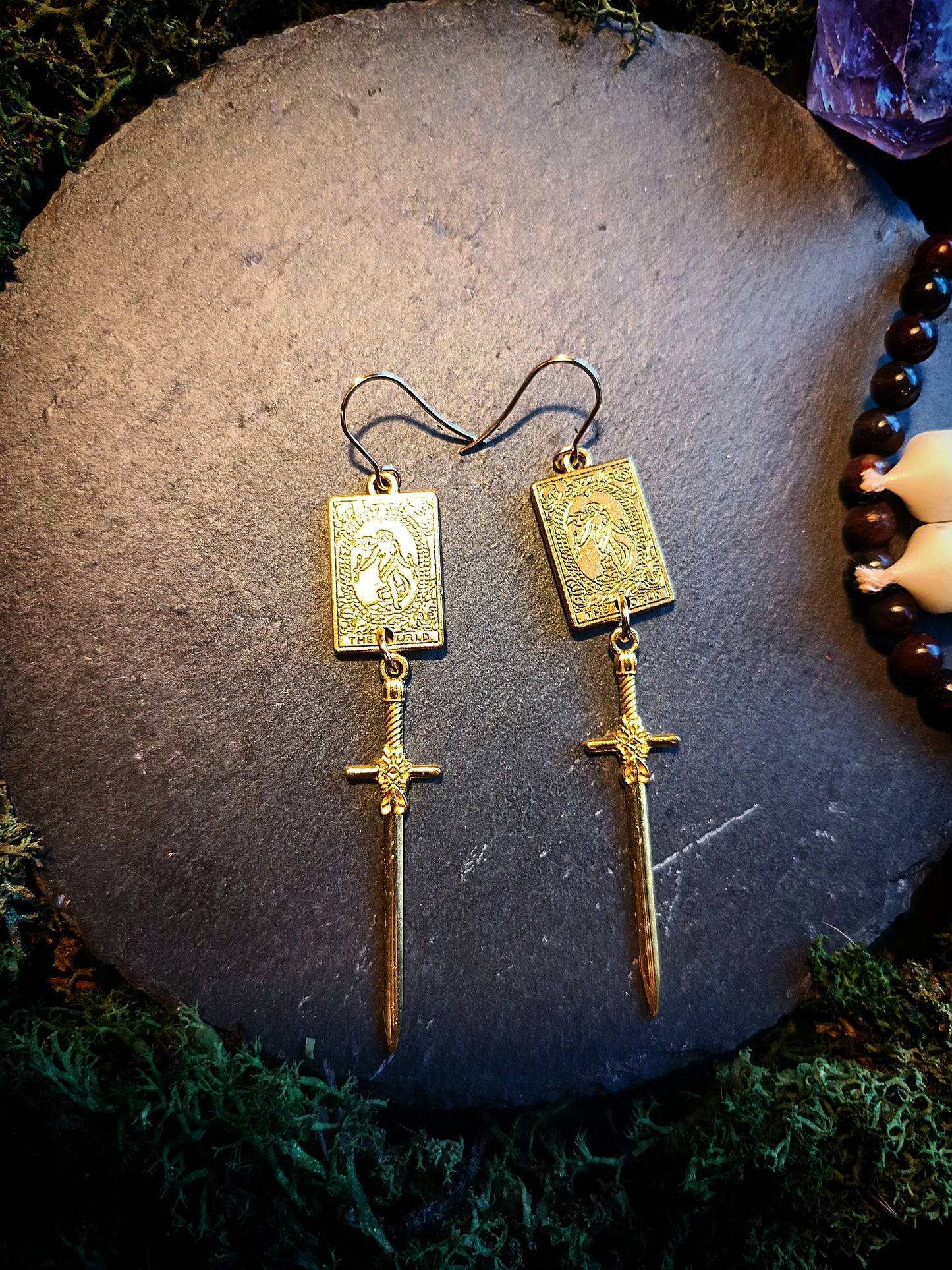 The World Tarot & Sword Earrings