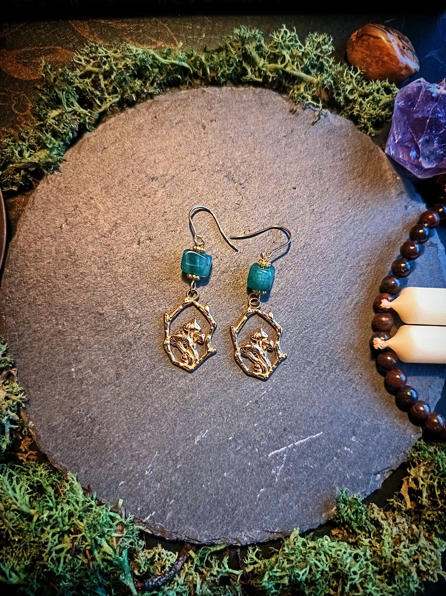 Mushroom Grove Earrings with Dyed Agate