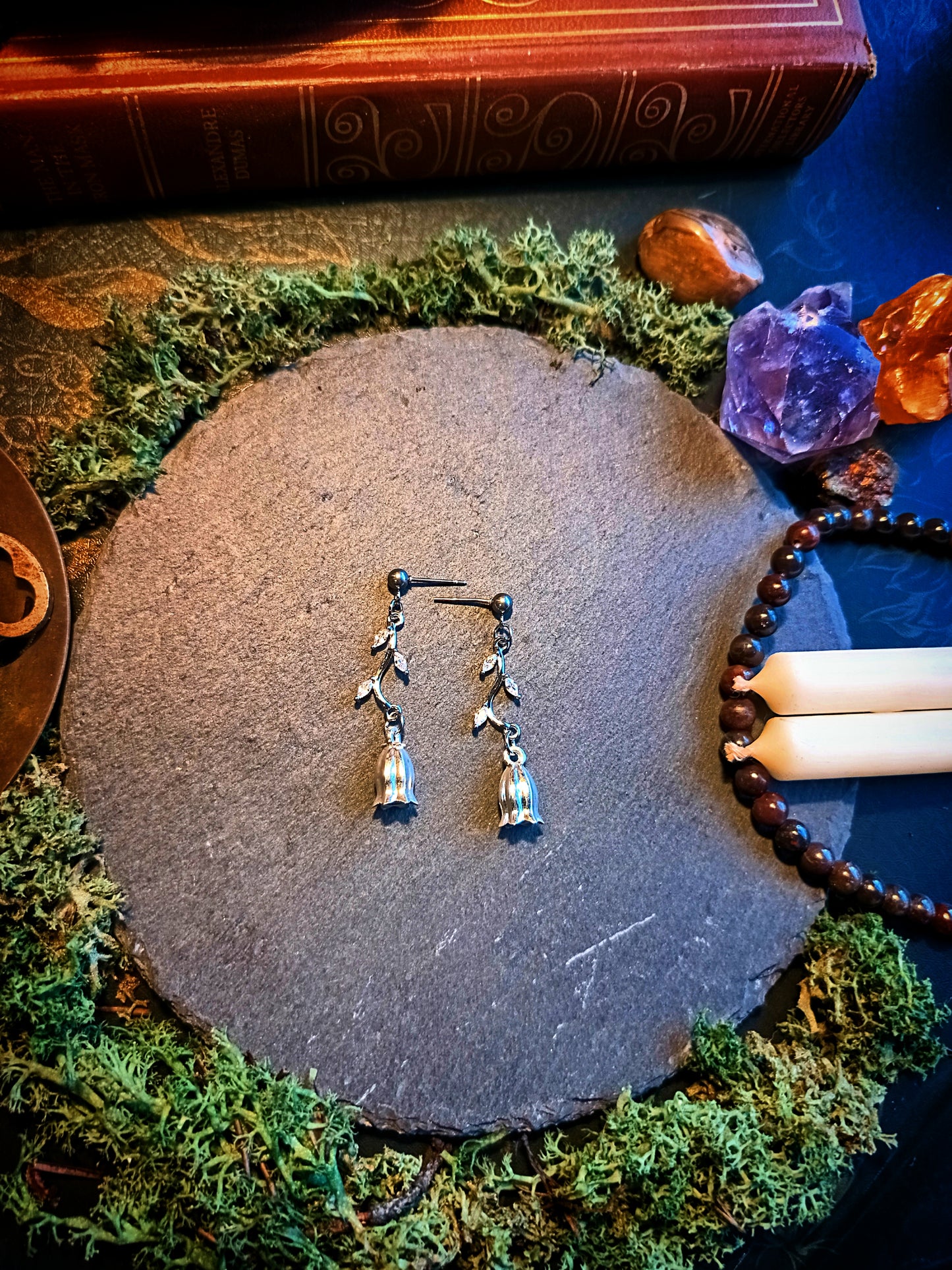 Silver Vine Bellflower Earrings (Hook or Stud)