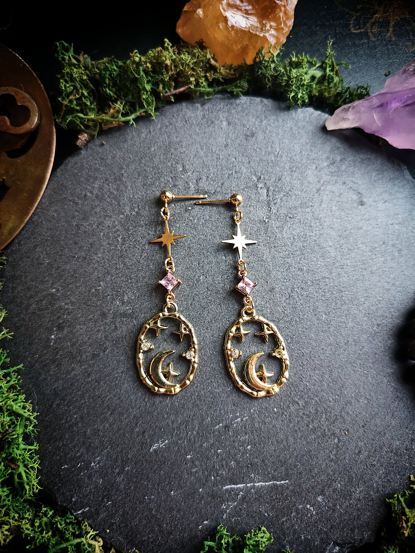 Pink and Gold Celestial Frame Earrings