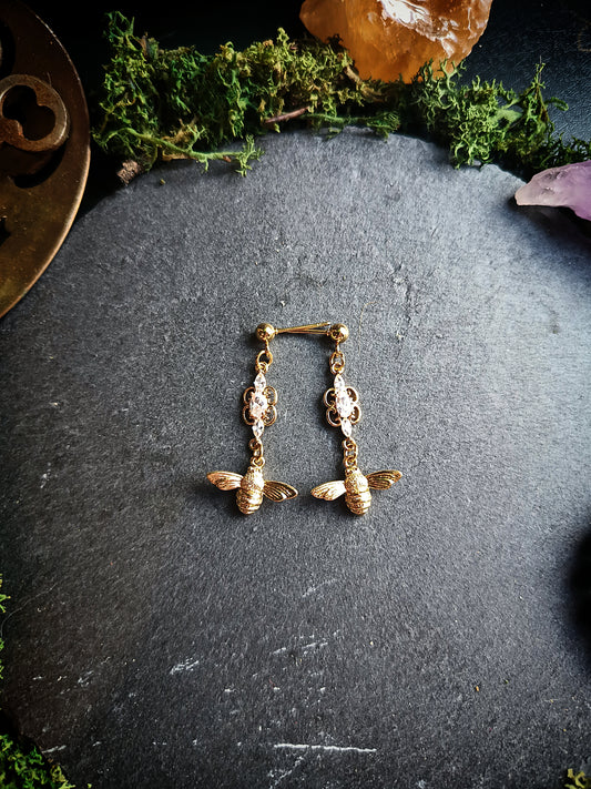 Crystal Bee Drop Earrings