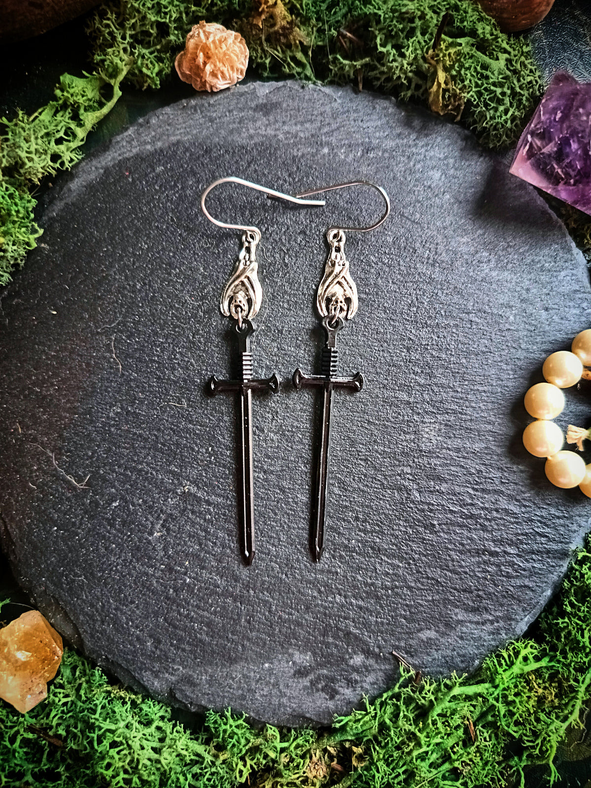 Black Bat Sword Earrings