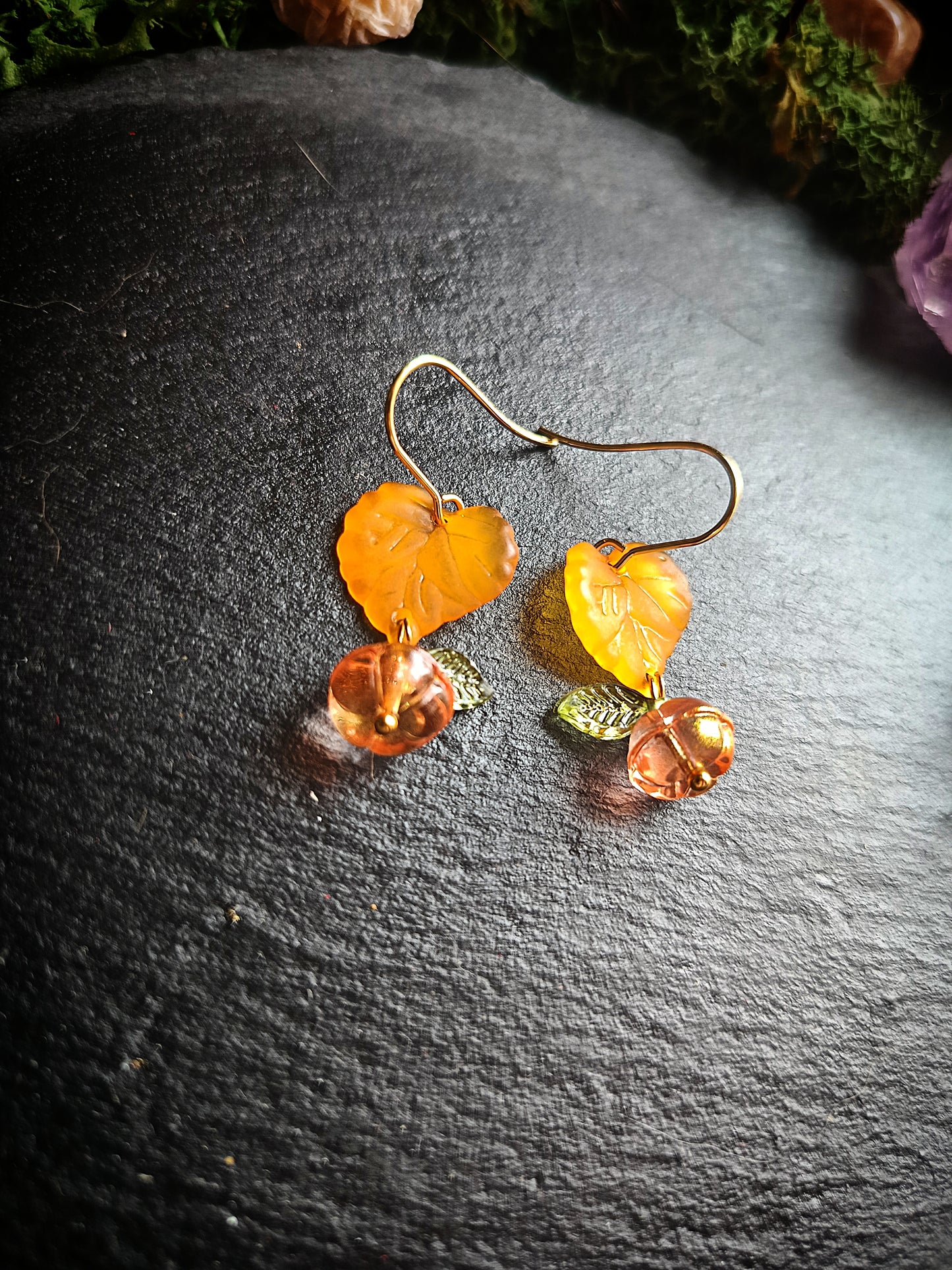 Orange Pumpkin and Leaf Earrings