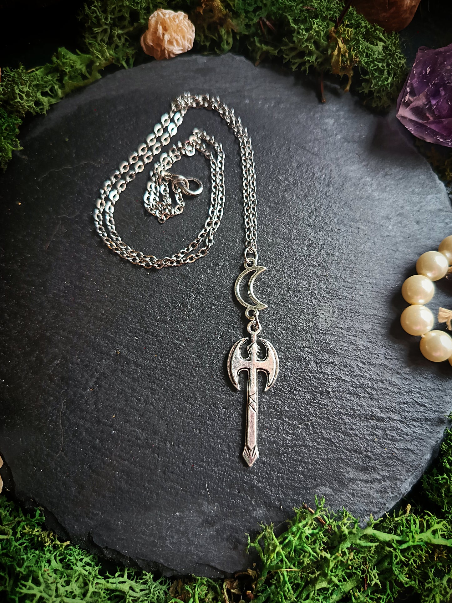 Crescent Moon Axe Necklace