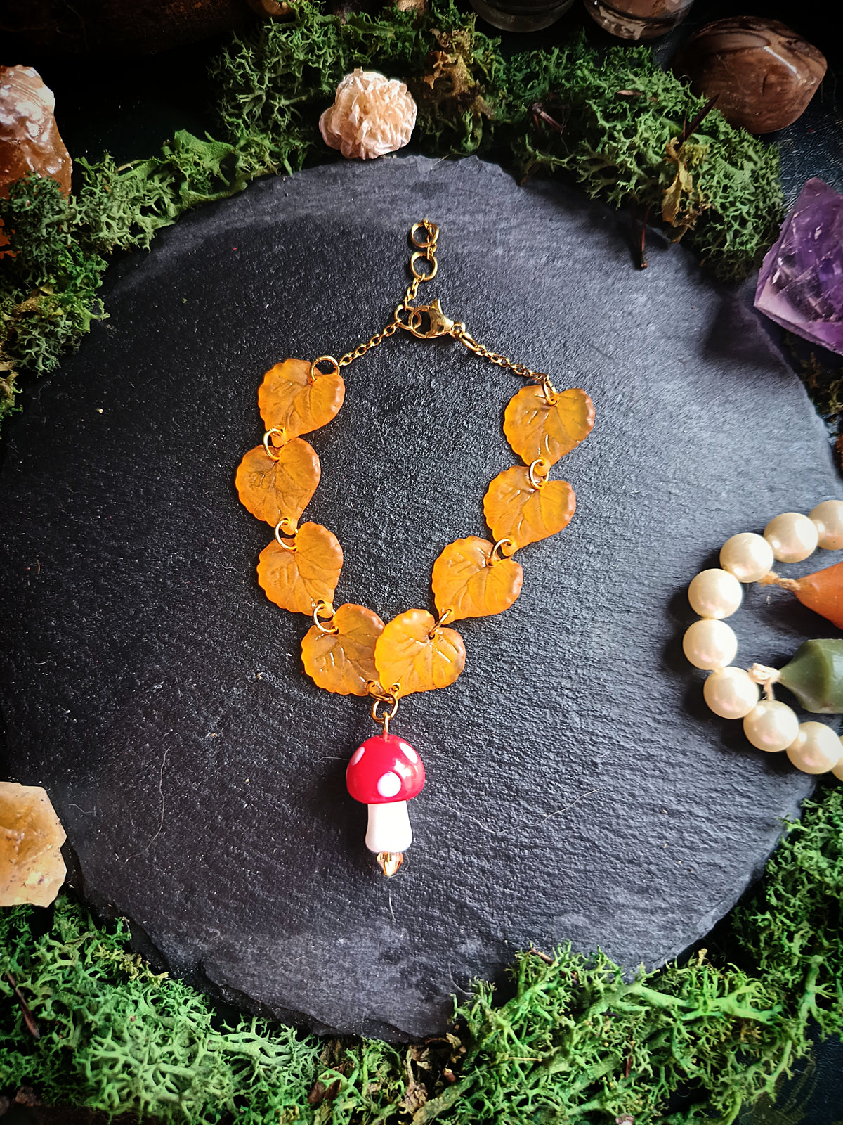 Mushroom Among the Autumn Leaves Bracelet