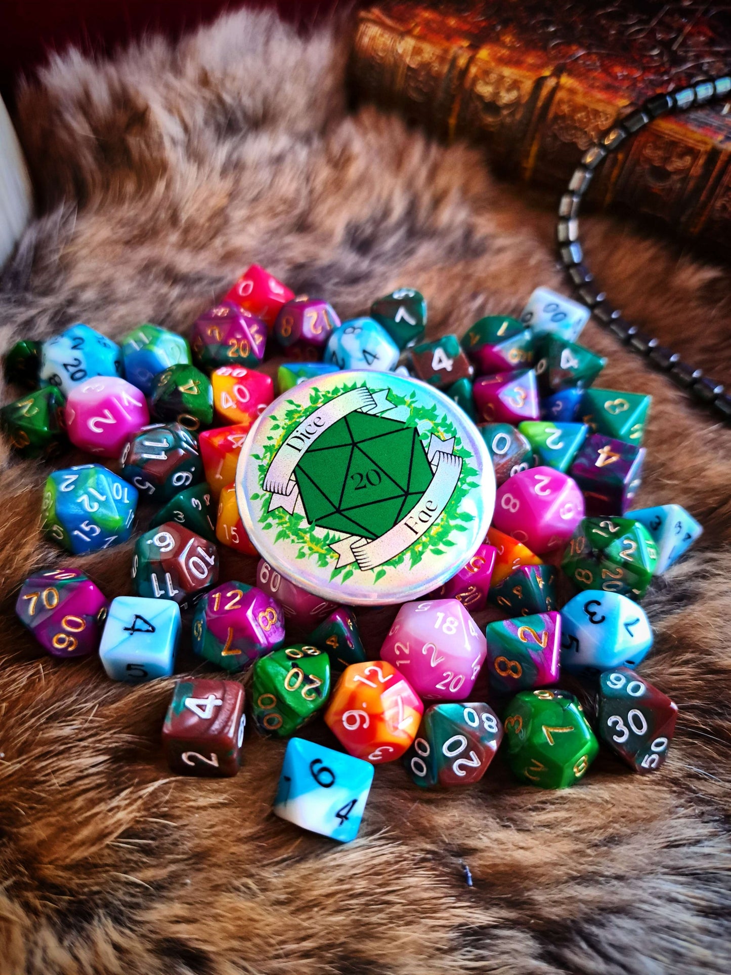 Dice Fae Flat Holographic Button Badge