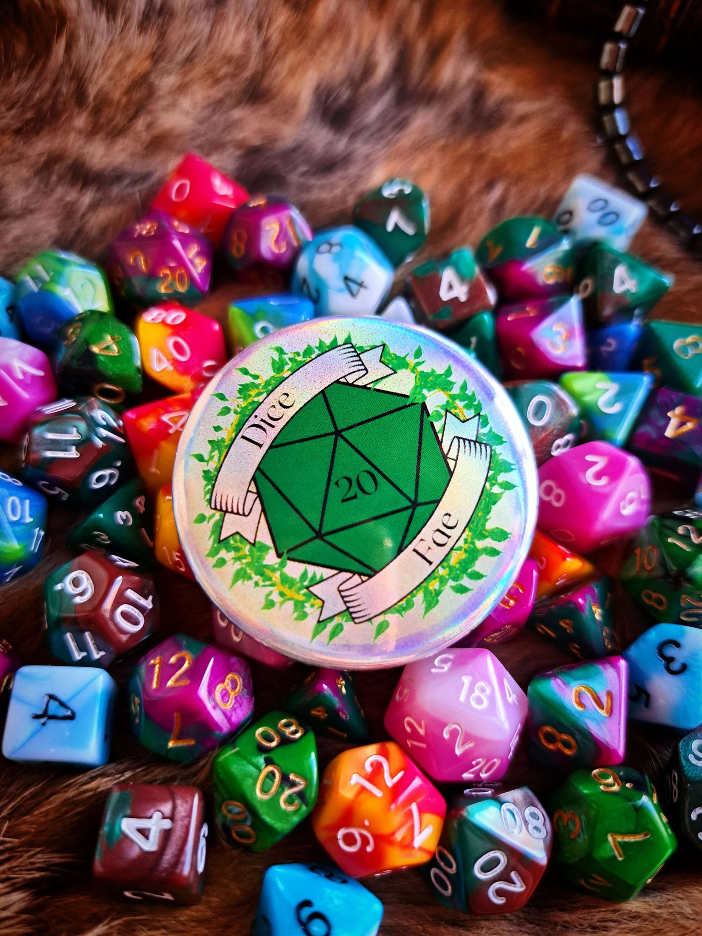 Dice Fae Flat Holographic Button Badge