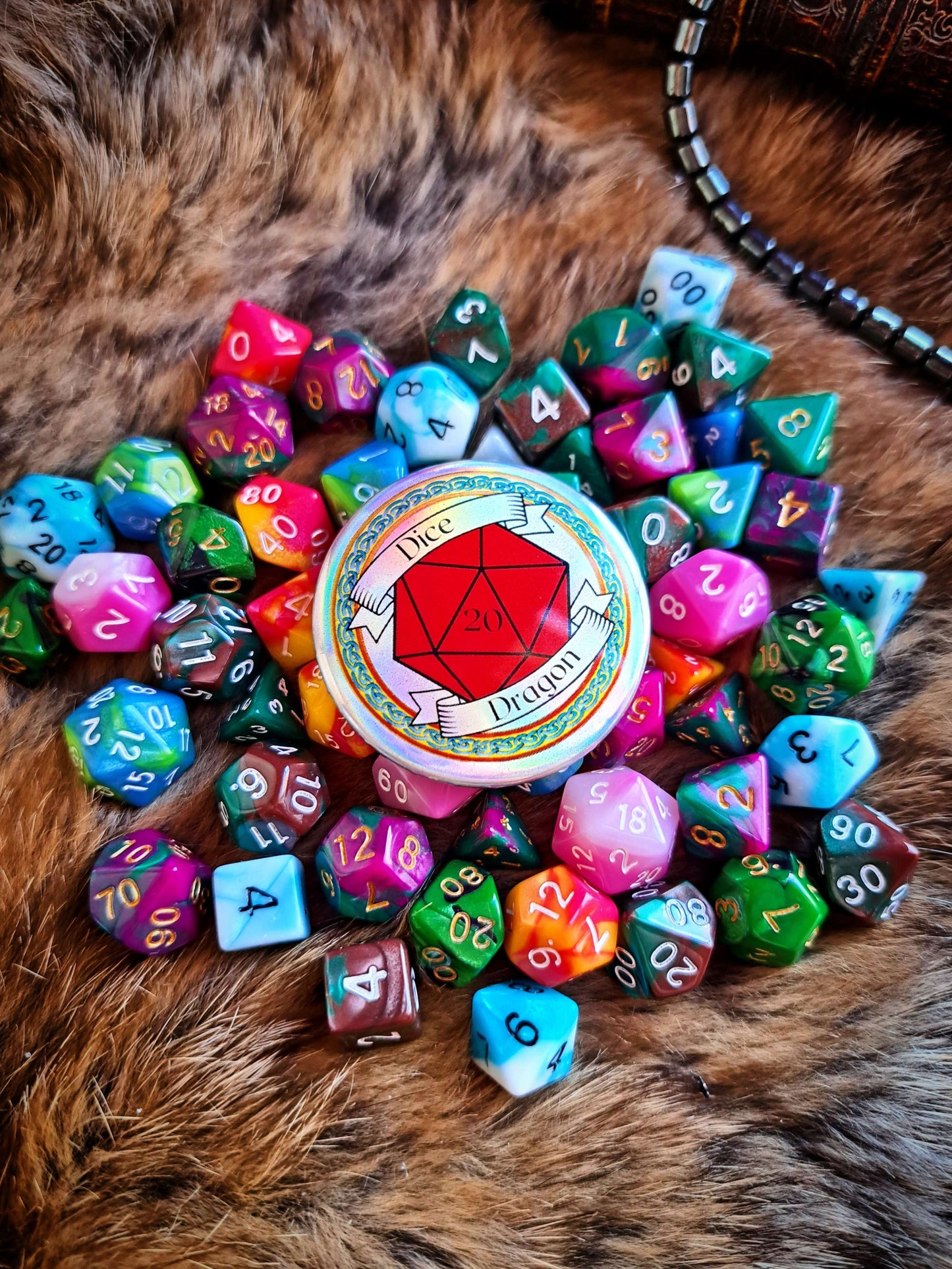 Dice Dragon Flat Holographic Button Badge