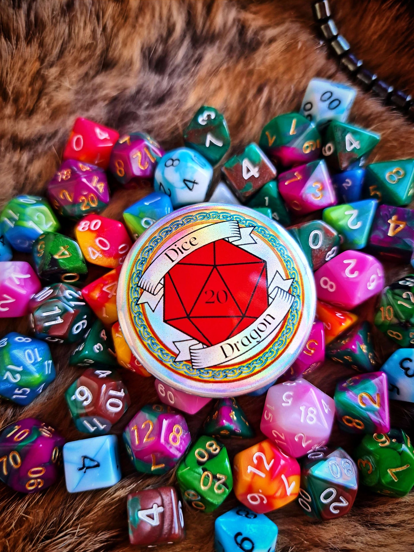 Dice Dragon Flat Holographic Button Badge