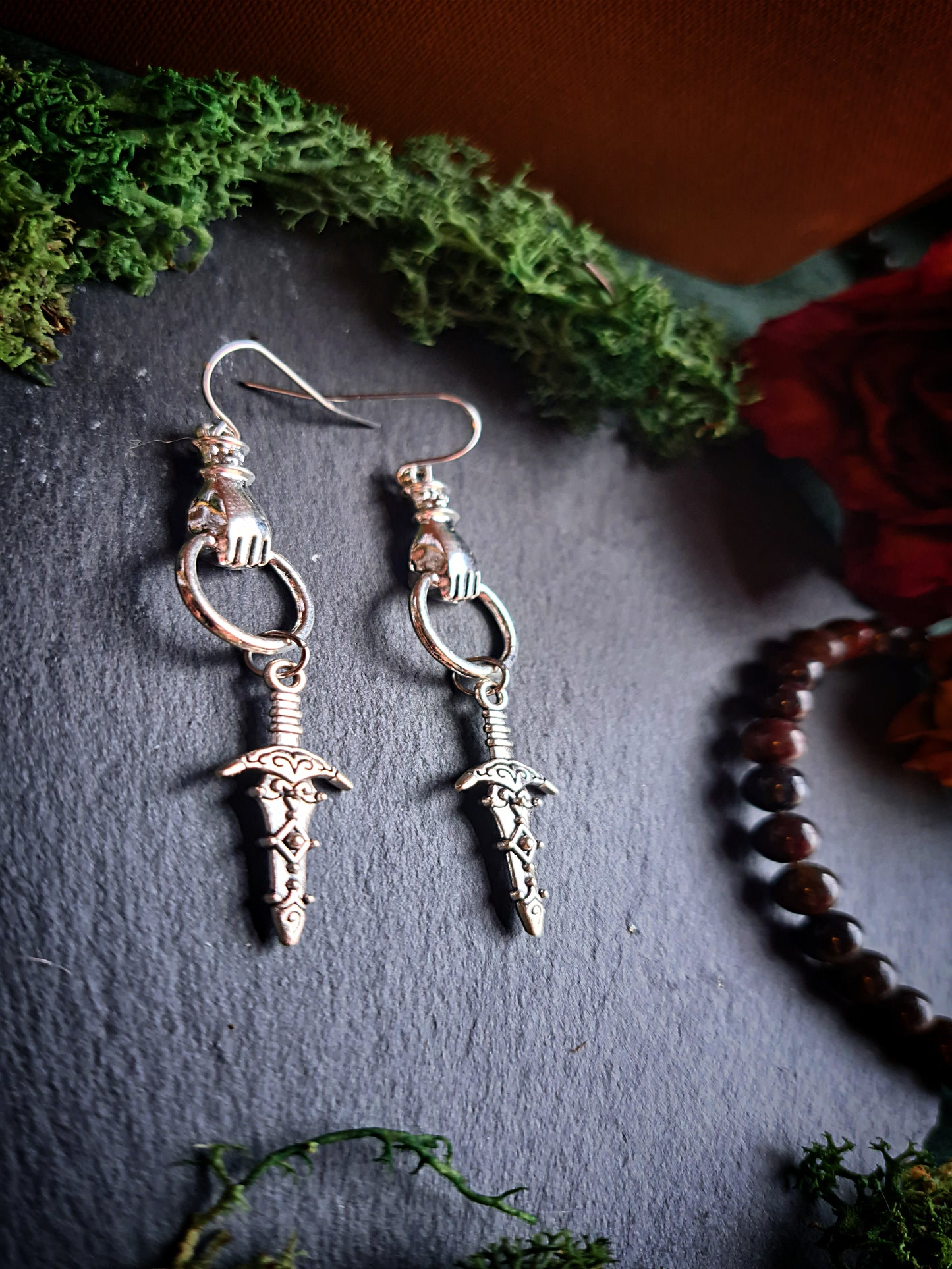 Hand of Strength Dagger Earrings