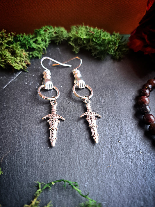 Hand of Strength Dagger Earrings