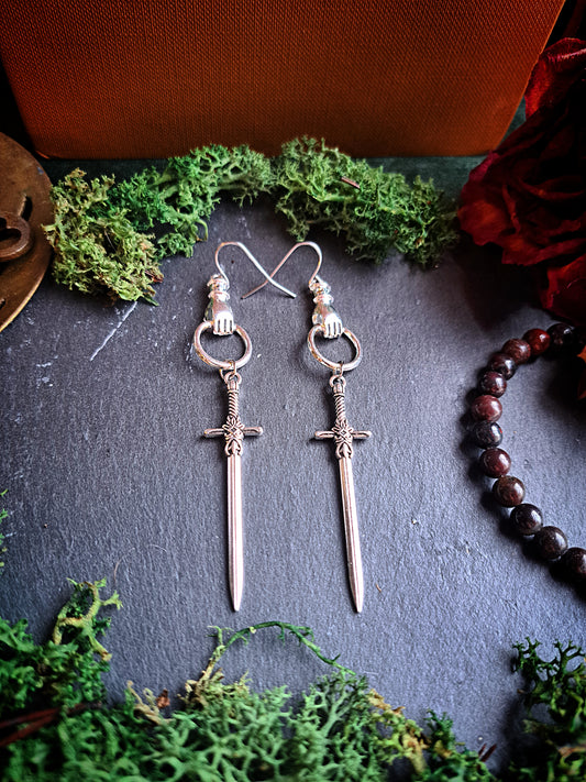 Hand of Strength Sword Earrings