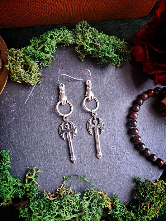 Hand of Strength Axe Earrings