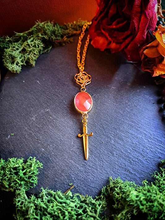 Rose Quartz Dagger Necklace