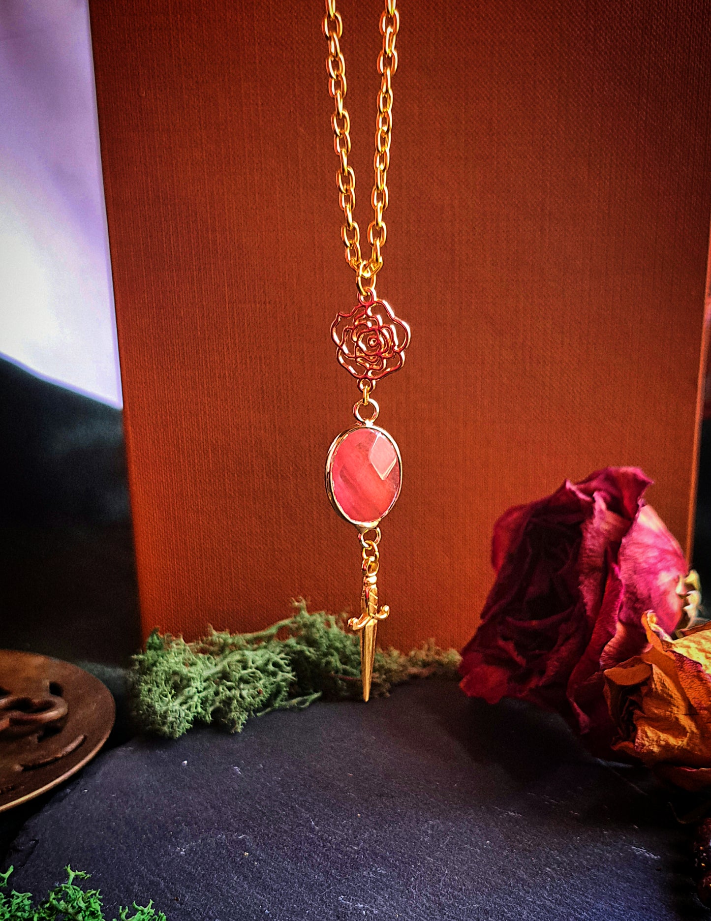Rose Quartz Dagger Necklace