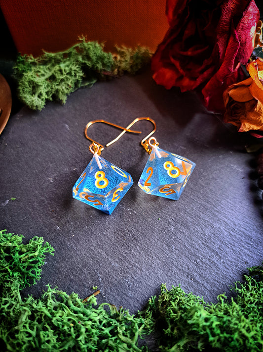 Sharp Edge d10 Blue Haze Dangle Earrings