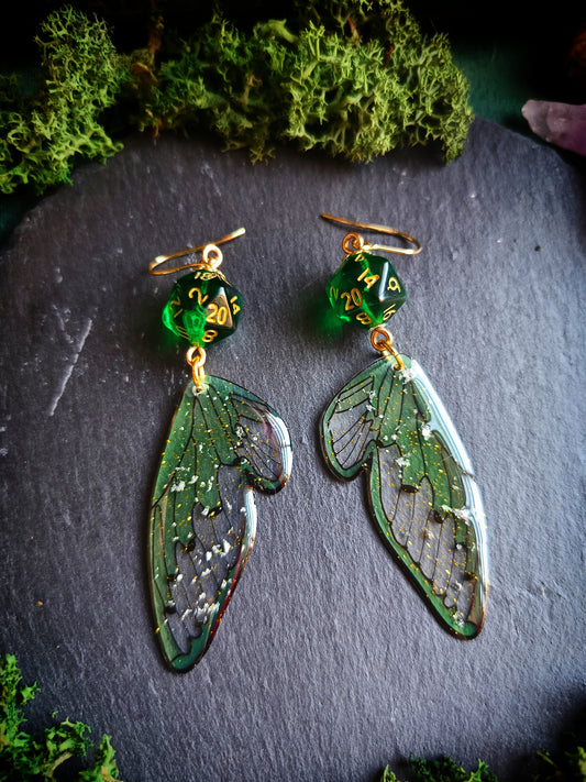 Green d20 Wing Earrings