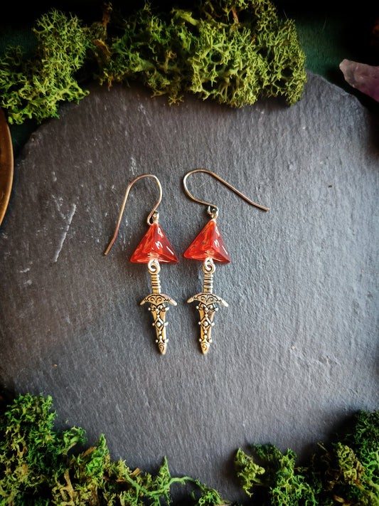 Red D4 Dagger Earrings