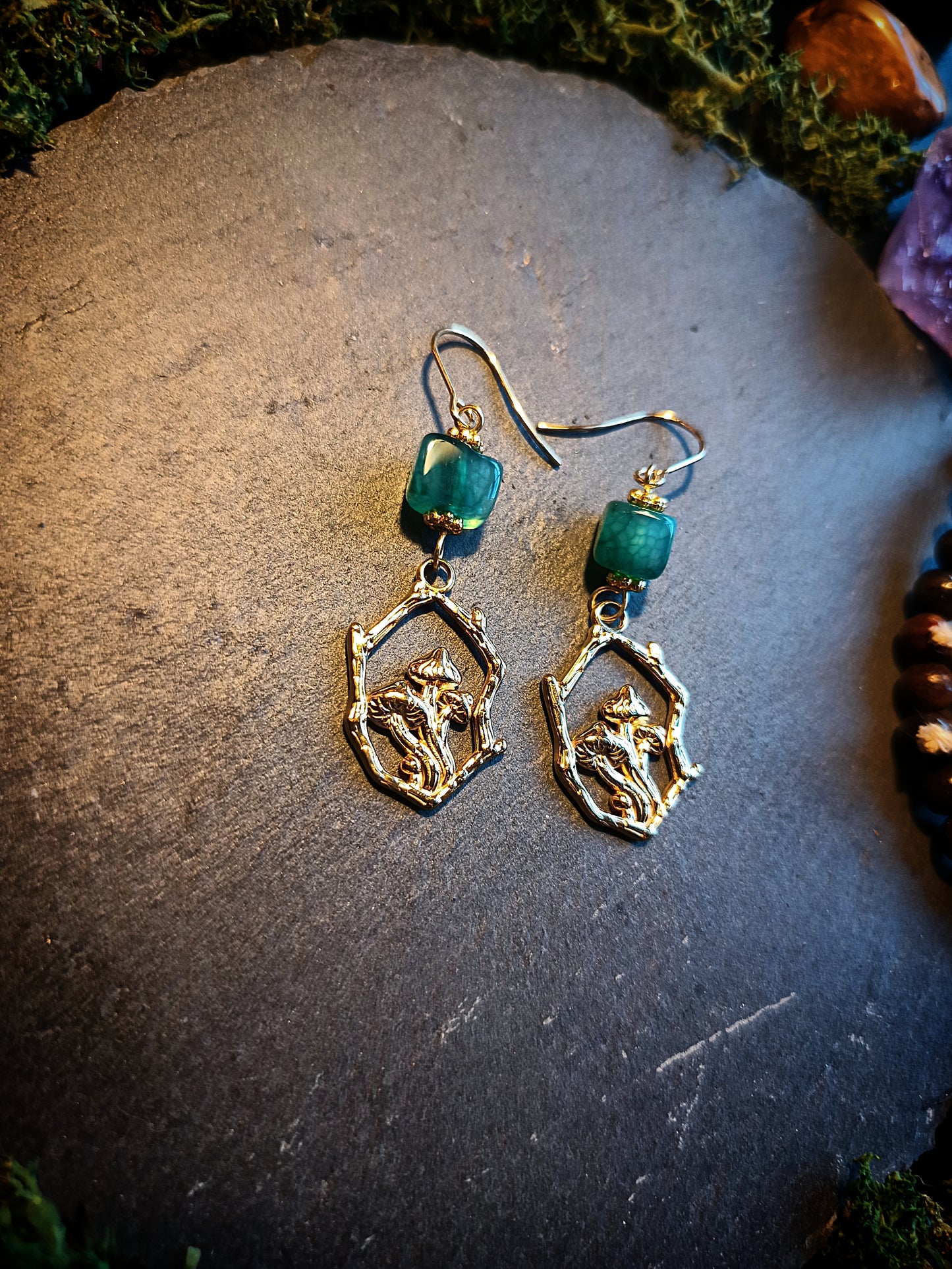 Mushroom Grove Earrings with Dyed Agate