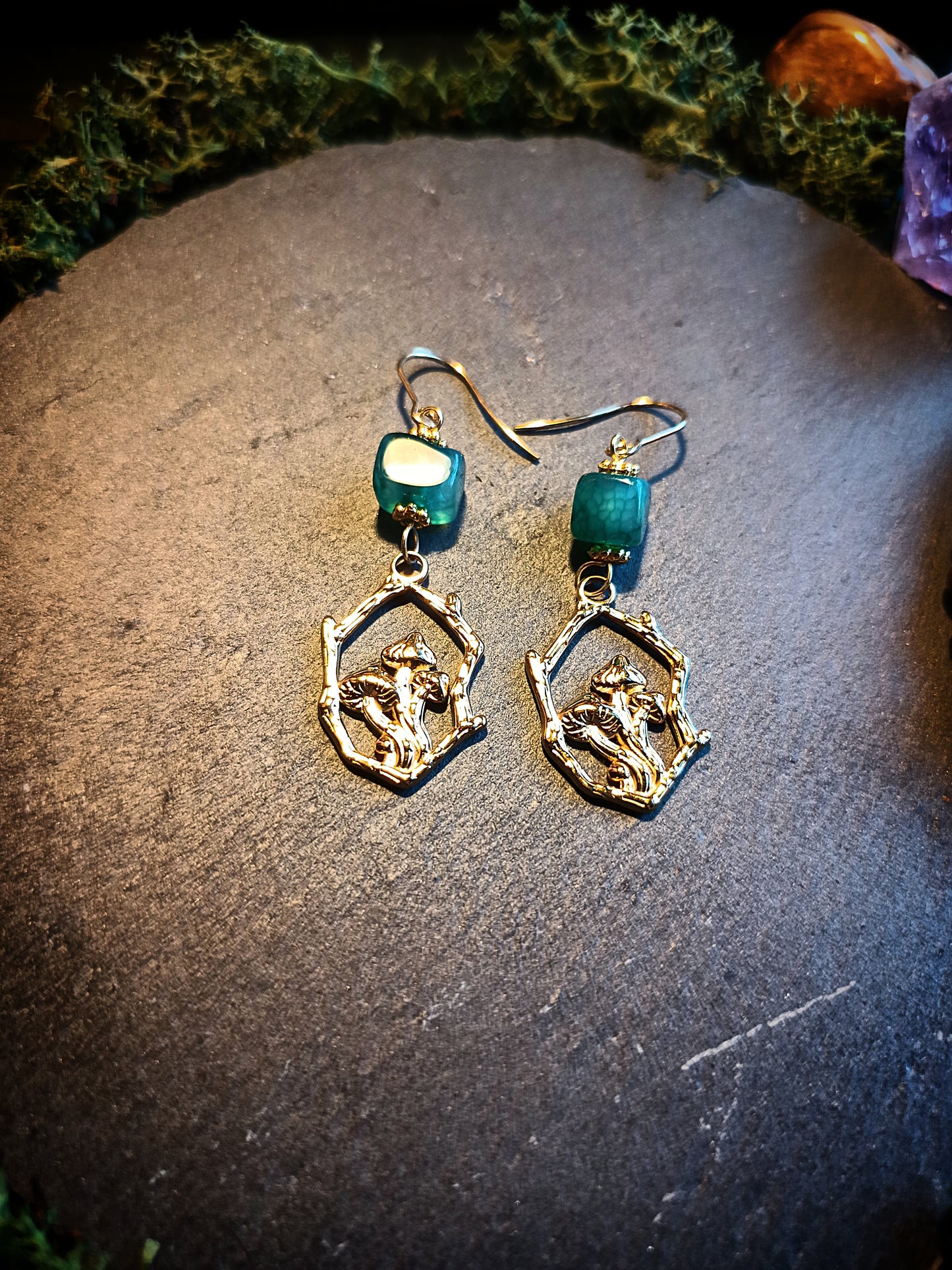 Mushroom Grove Earrings with Dyed Agate