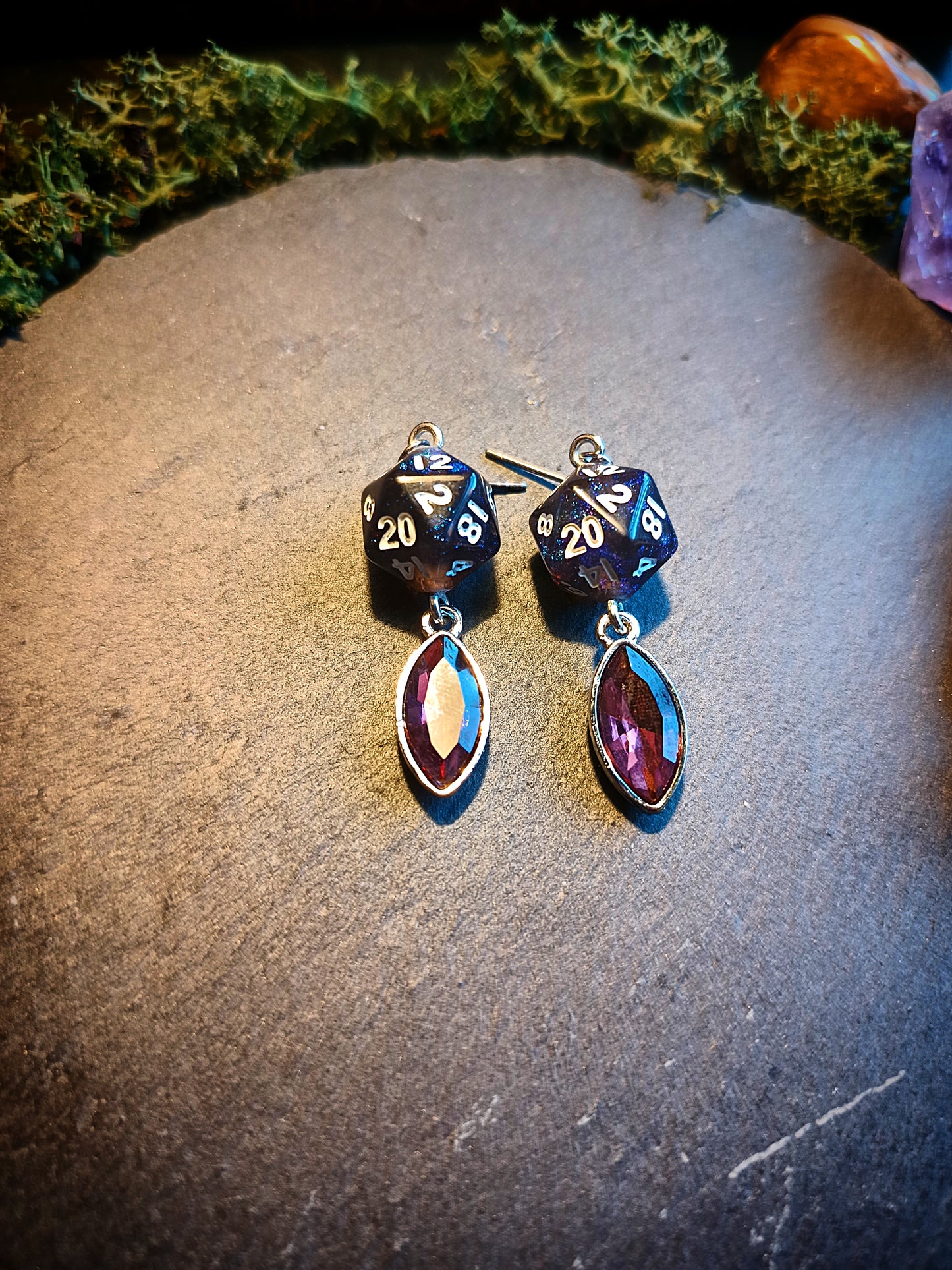 Crystal Drop D20 Earrings