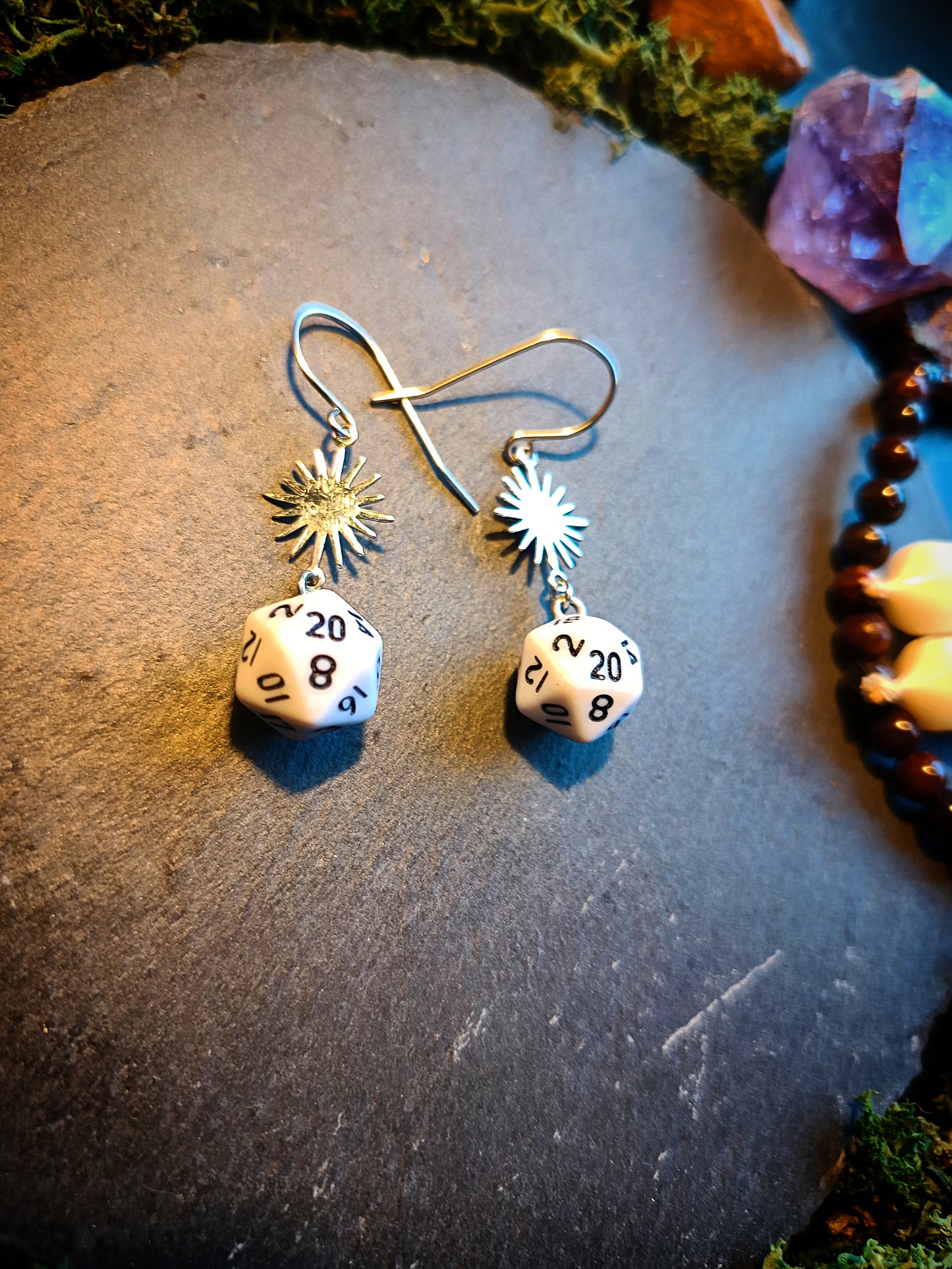 Sun & D20 Dice Earrings