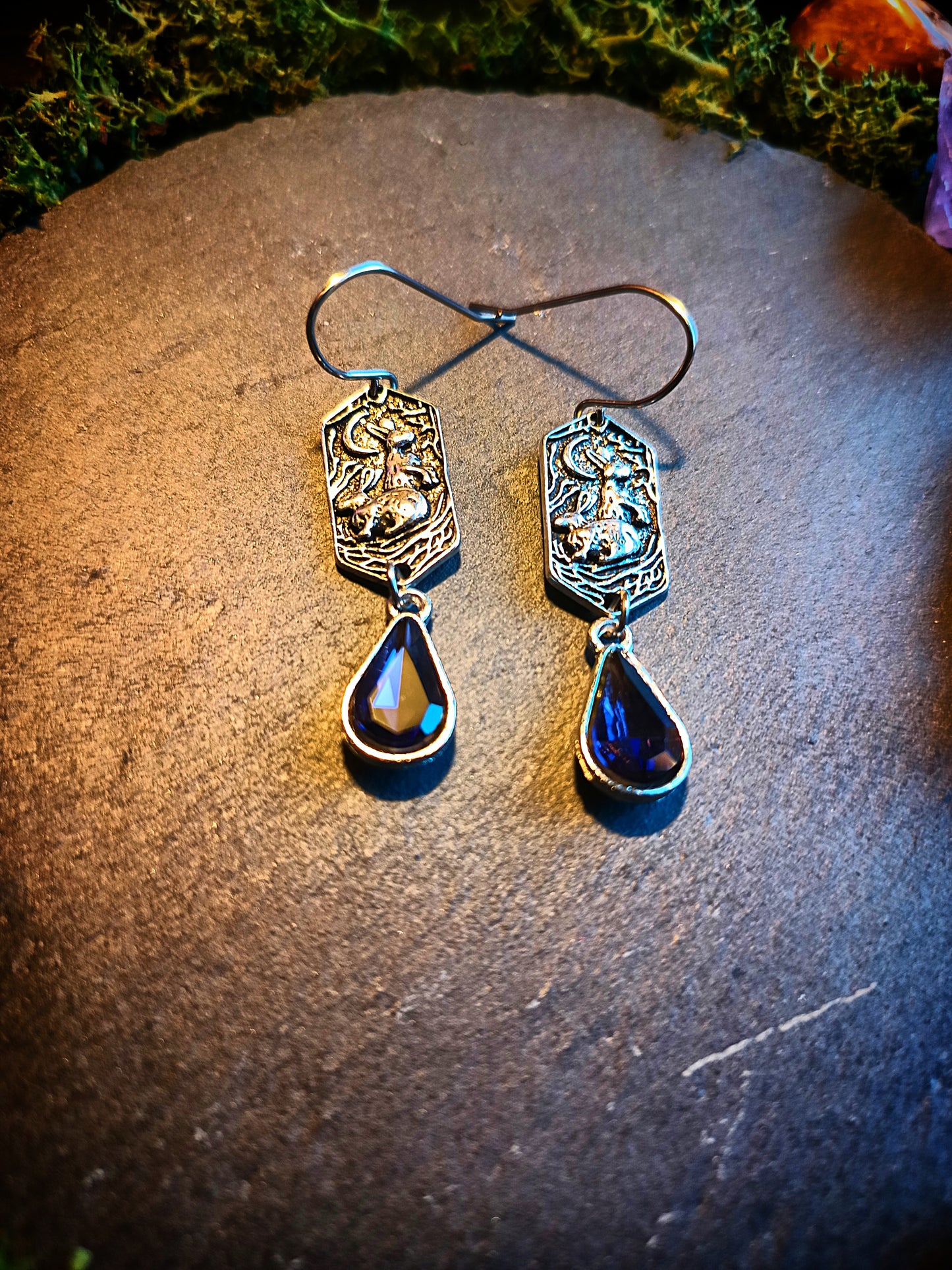 Lunar Rabbit Earrings with Violet Crystal Drops