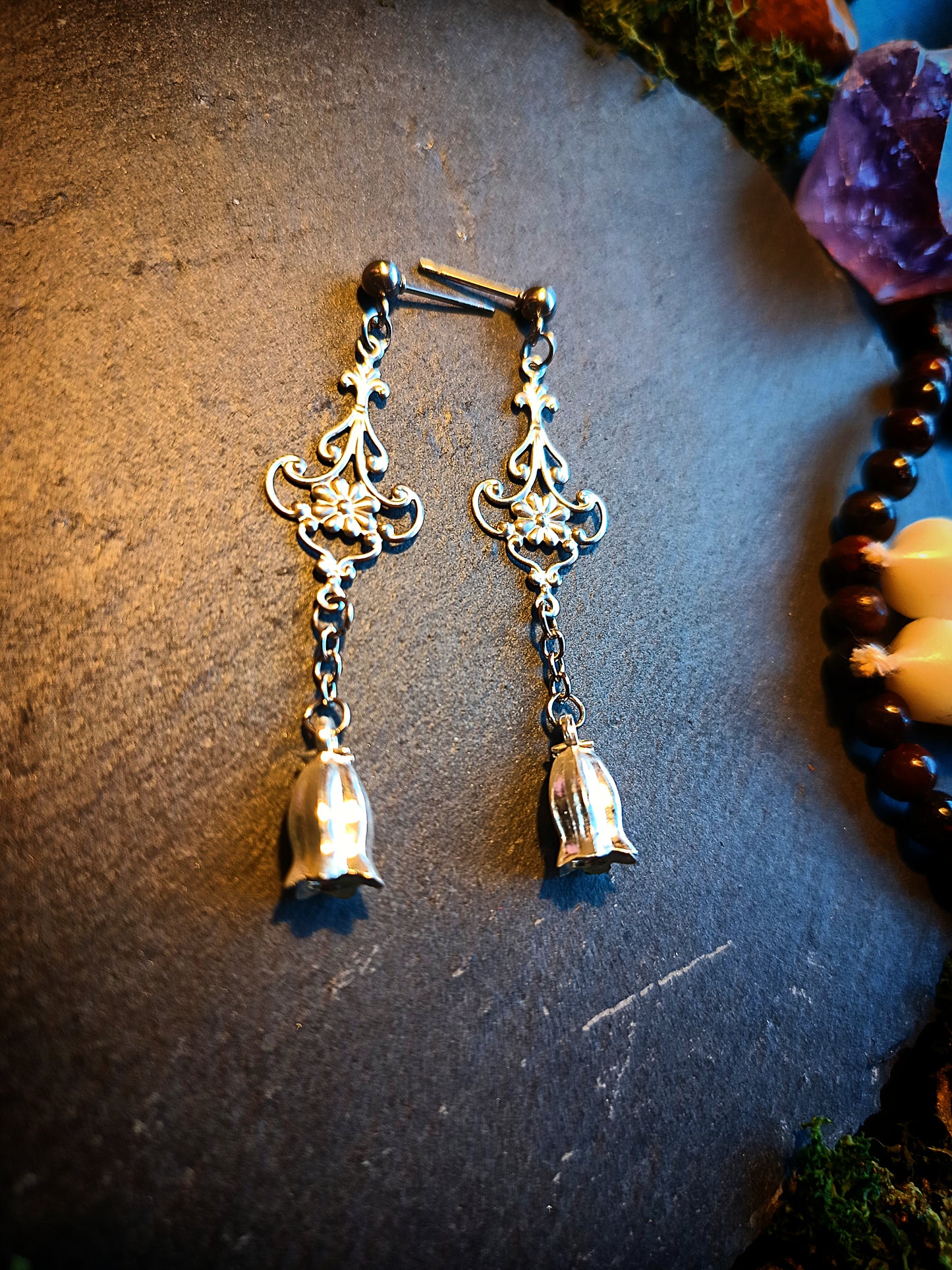 Ornate Bellflower Drop Earrings