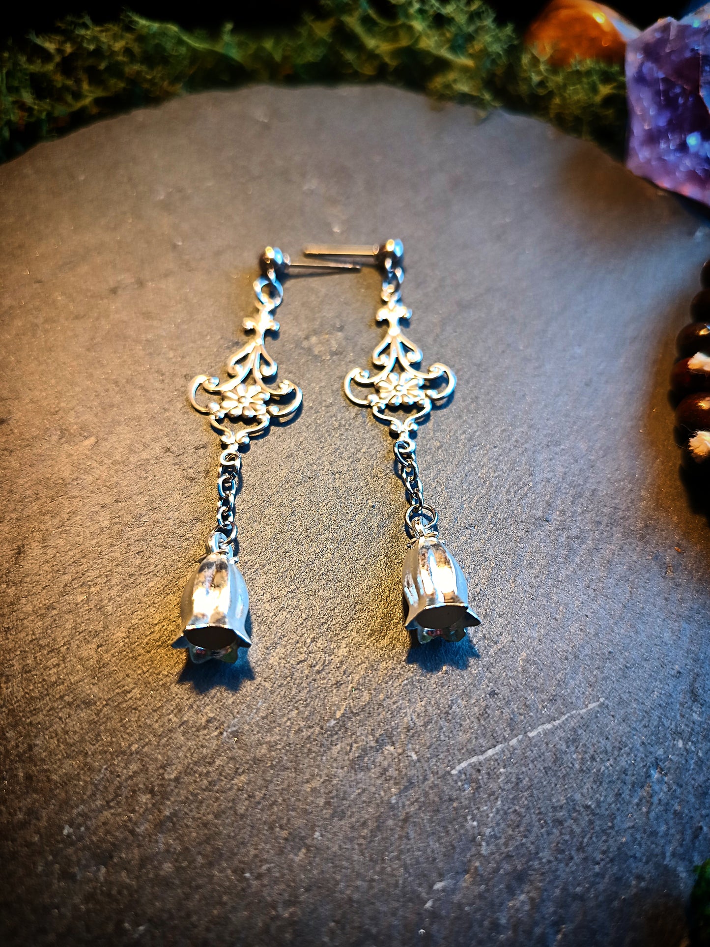 Ornate Bellflower Drop Earrings