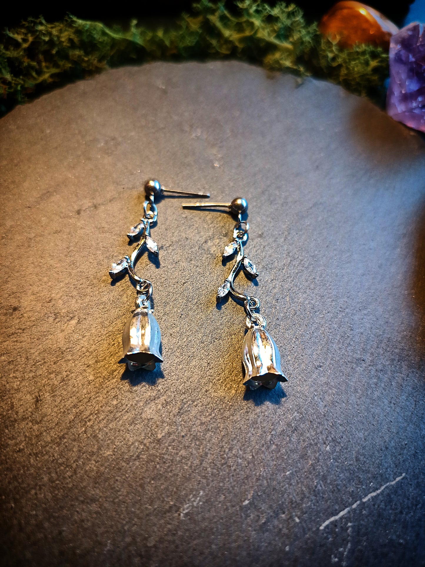 Silver Vine Bellflower Earrings (Hook or Stud)