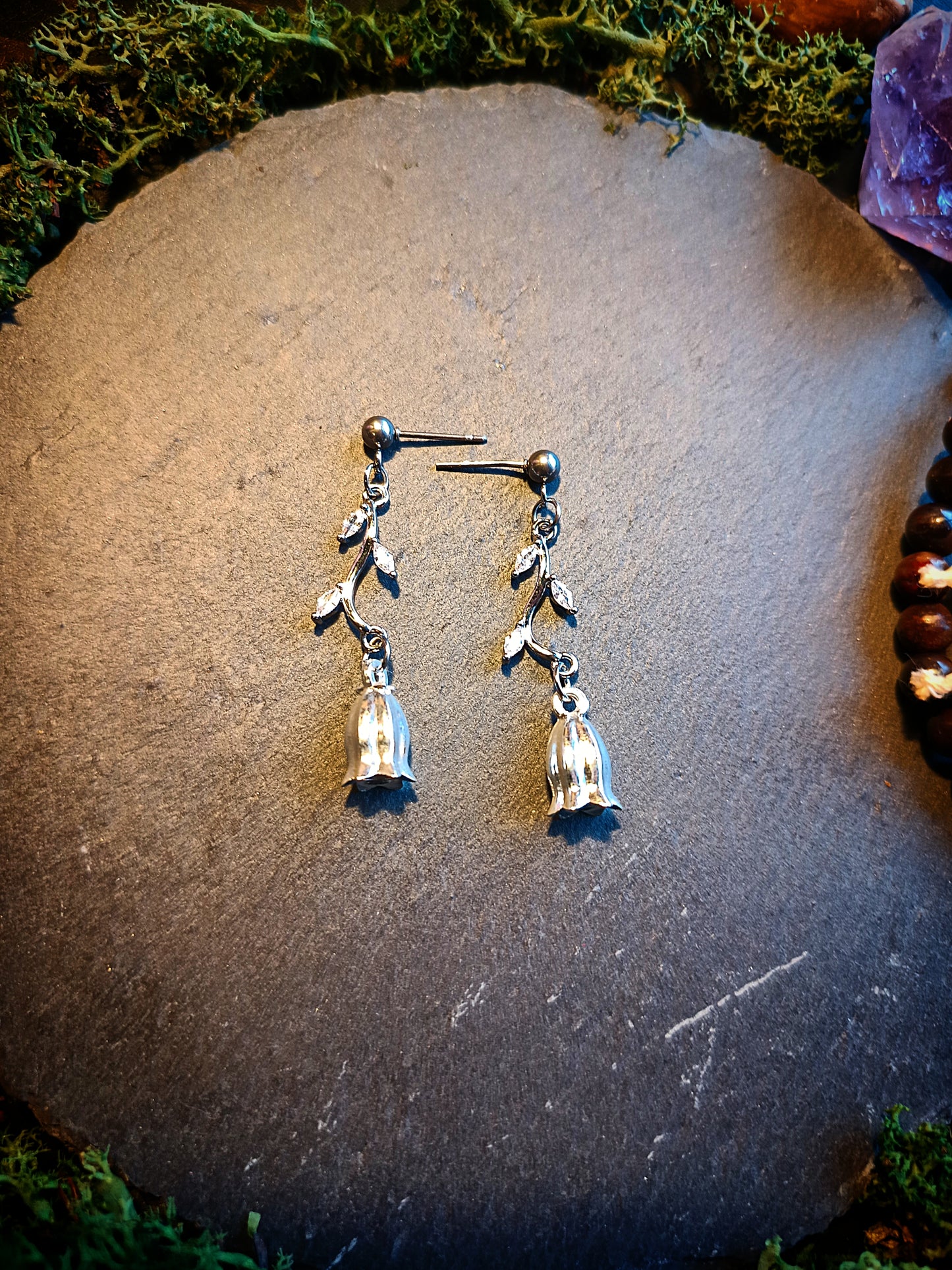 Silver Vine Bellflower Earrings (Hook or Stud)