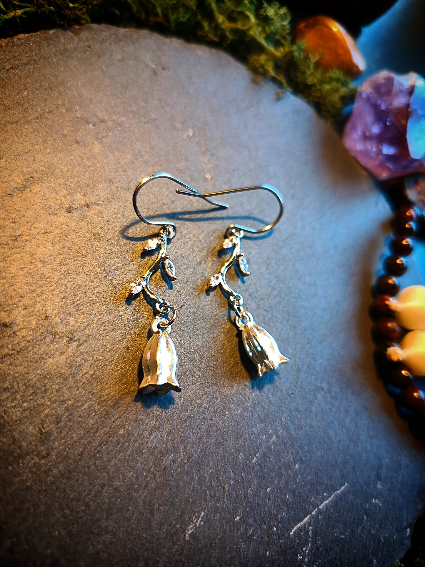 Silver Vine Bellflower Earrings (Hook or Stud)