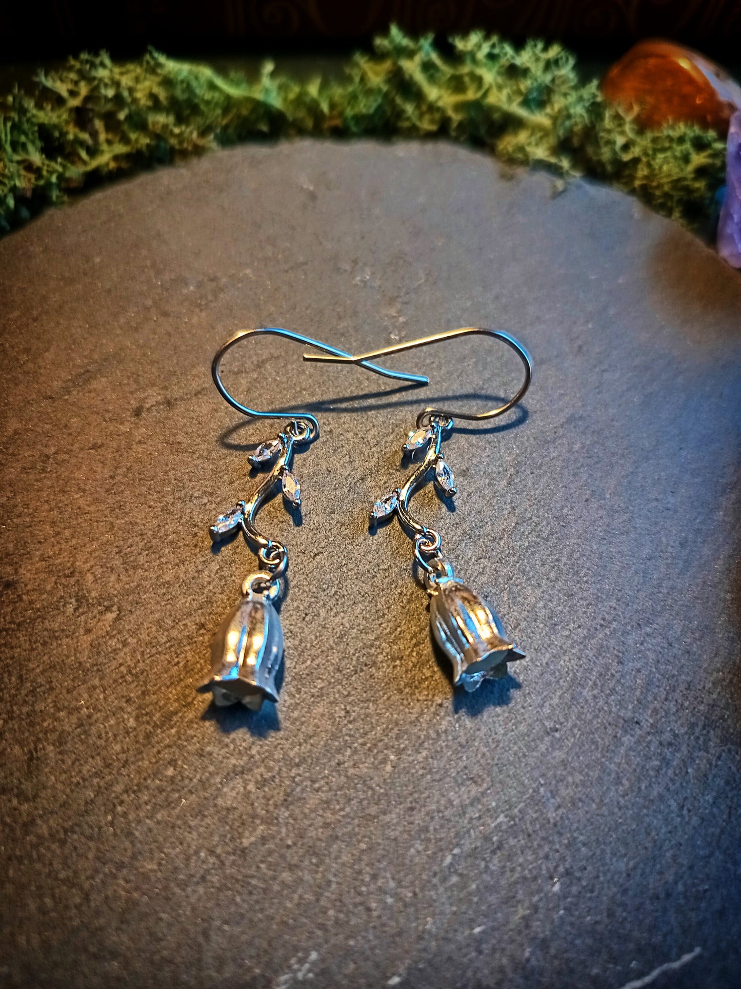 Silver Vine Bellflower Earrings (Hook or Stud)