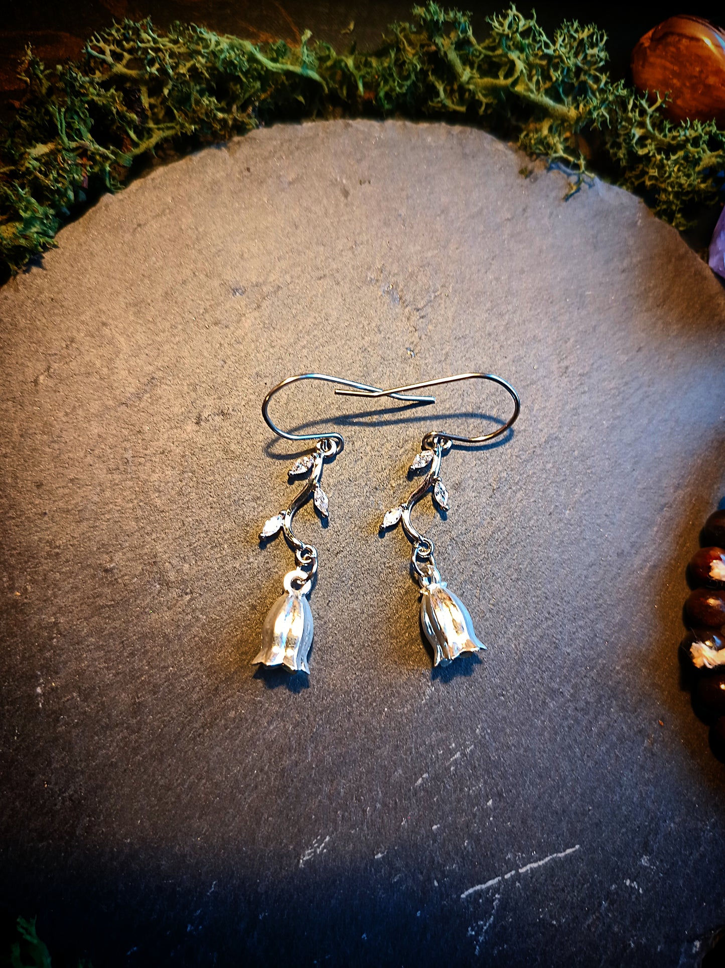 Silver Vine Bellflower Earrings (Hook or Stud)